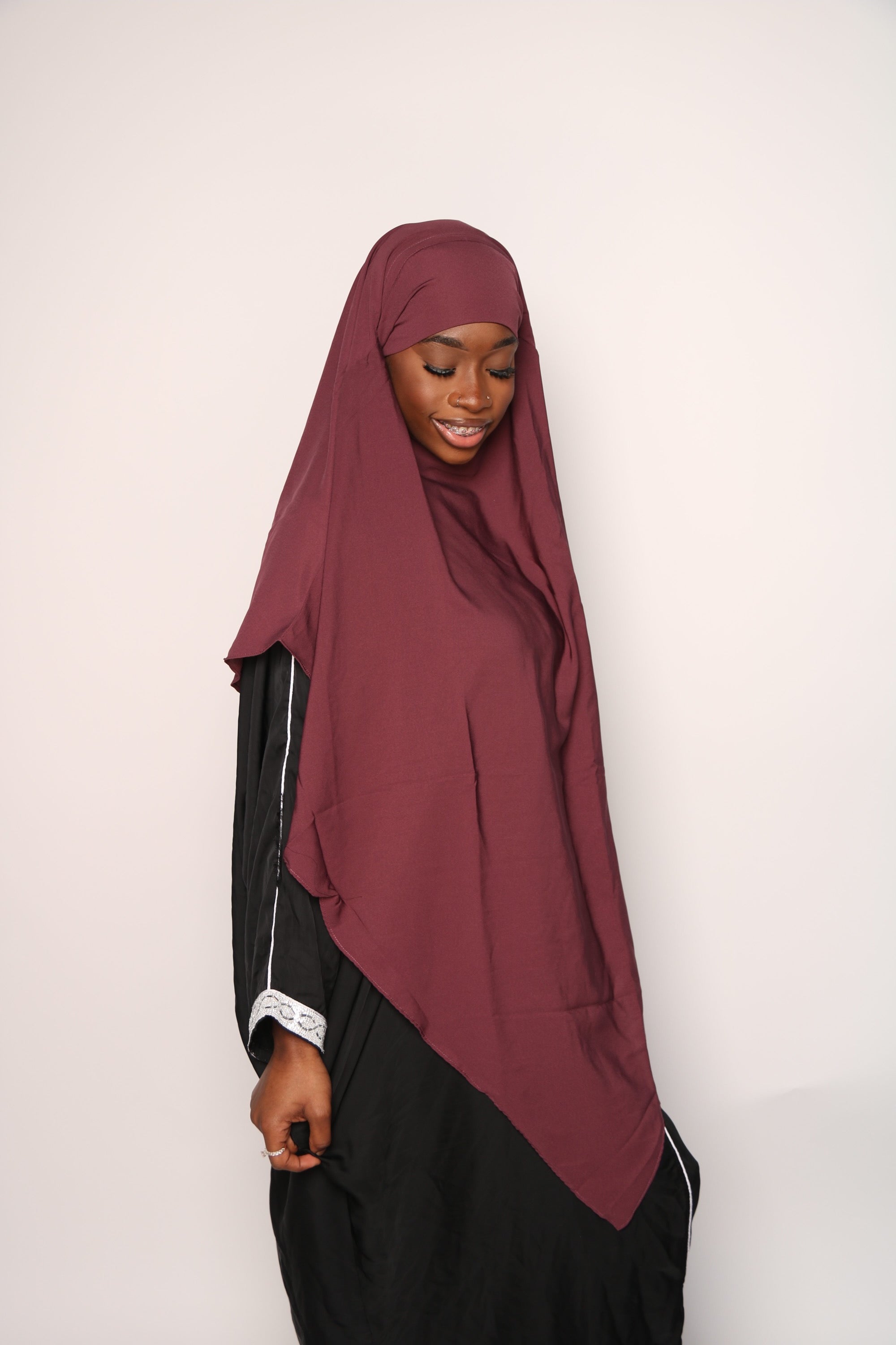 Burgundy Khimar With Niqab Strings