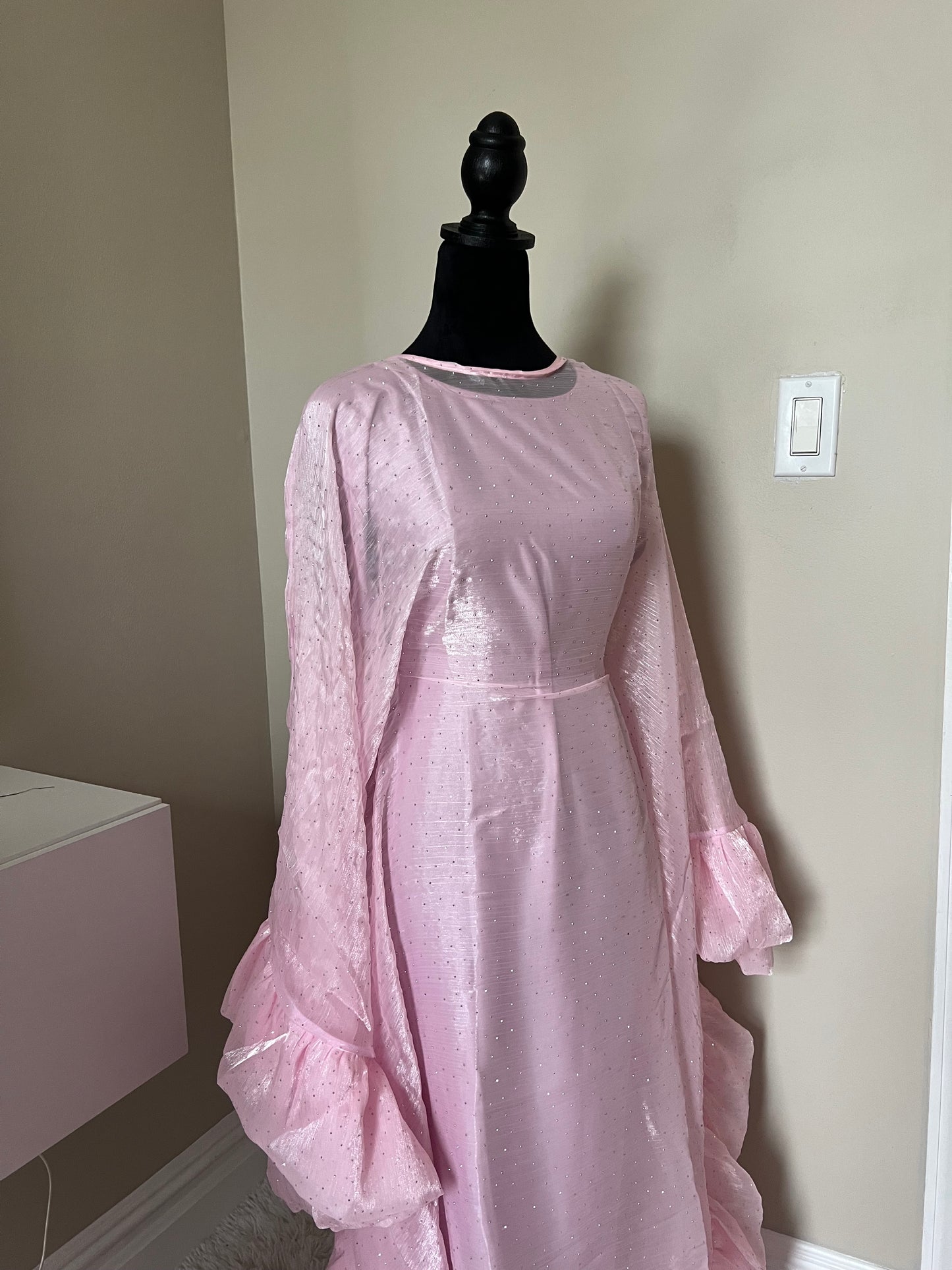 Pink Three Piece Butterfly Pixie Abaya With Scarf