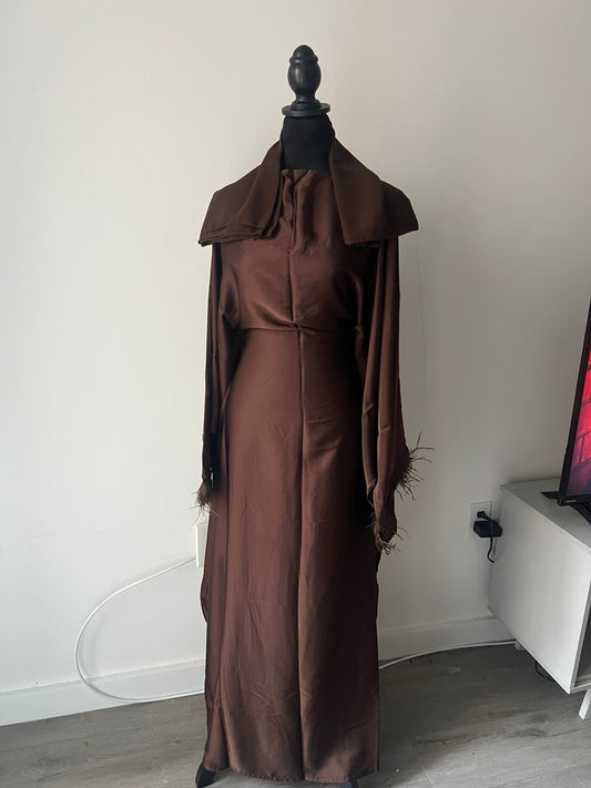 NEW Chocolate feathered abaya + hijab set