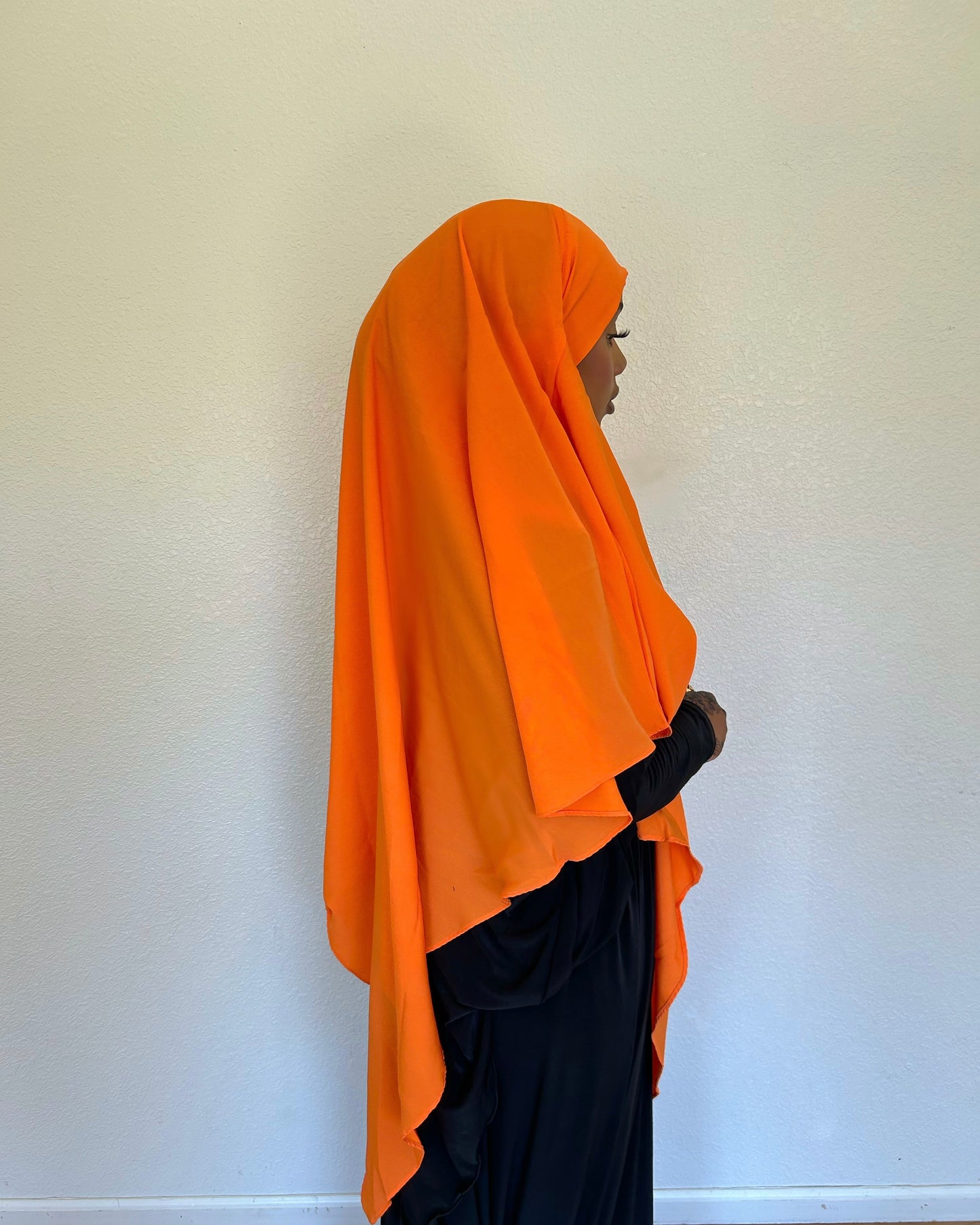 Orange Khimar With Niqab Strings