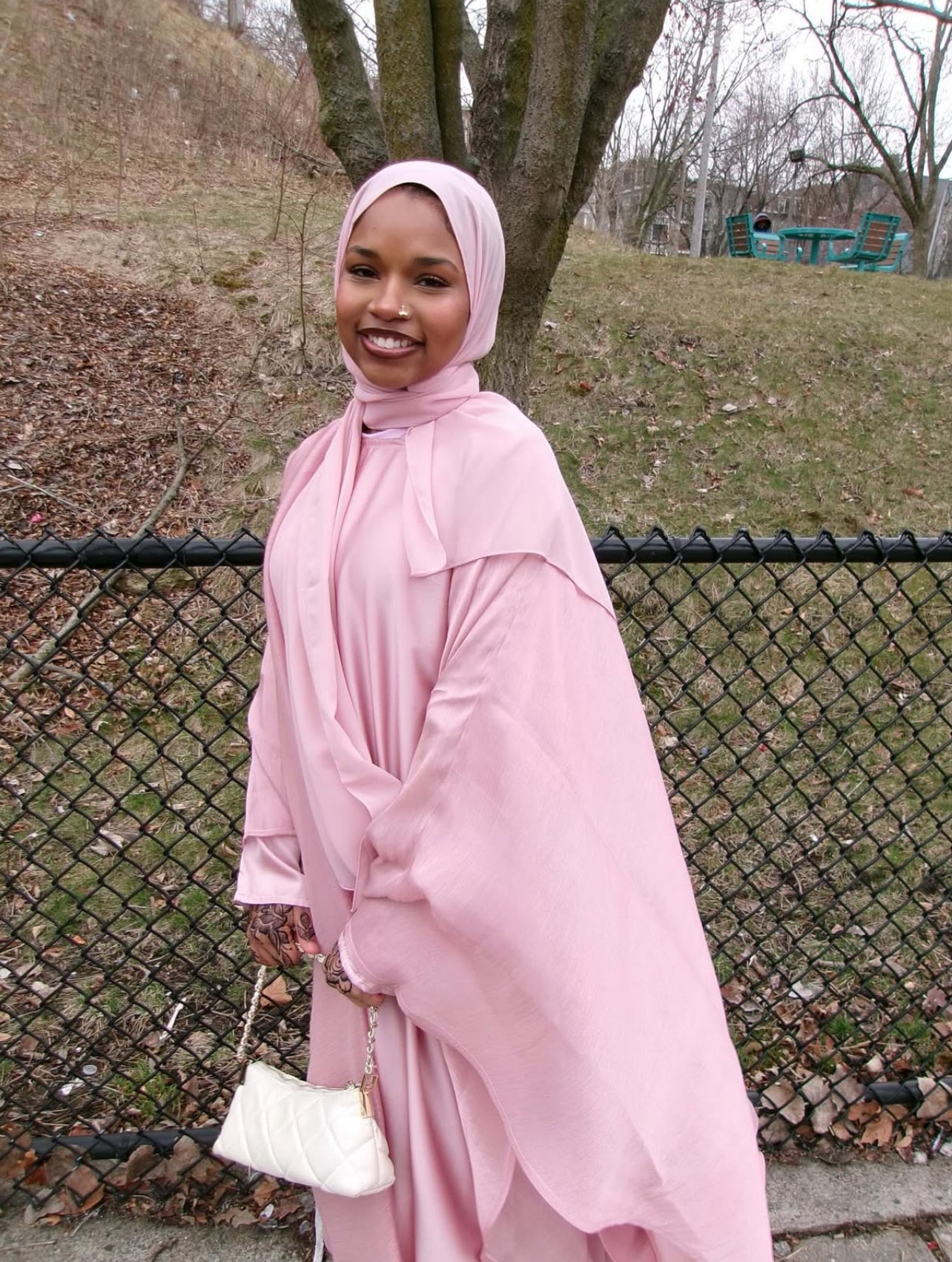 rose gold Four Piece Satin Abaya