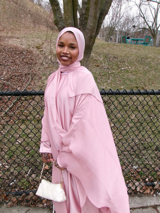 rose gold Four Piece Satin Abaya