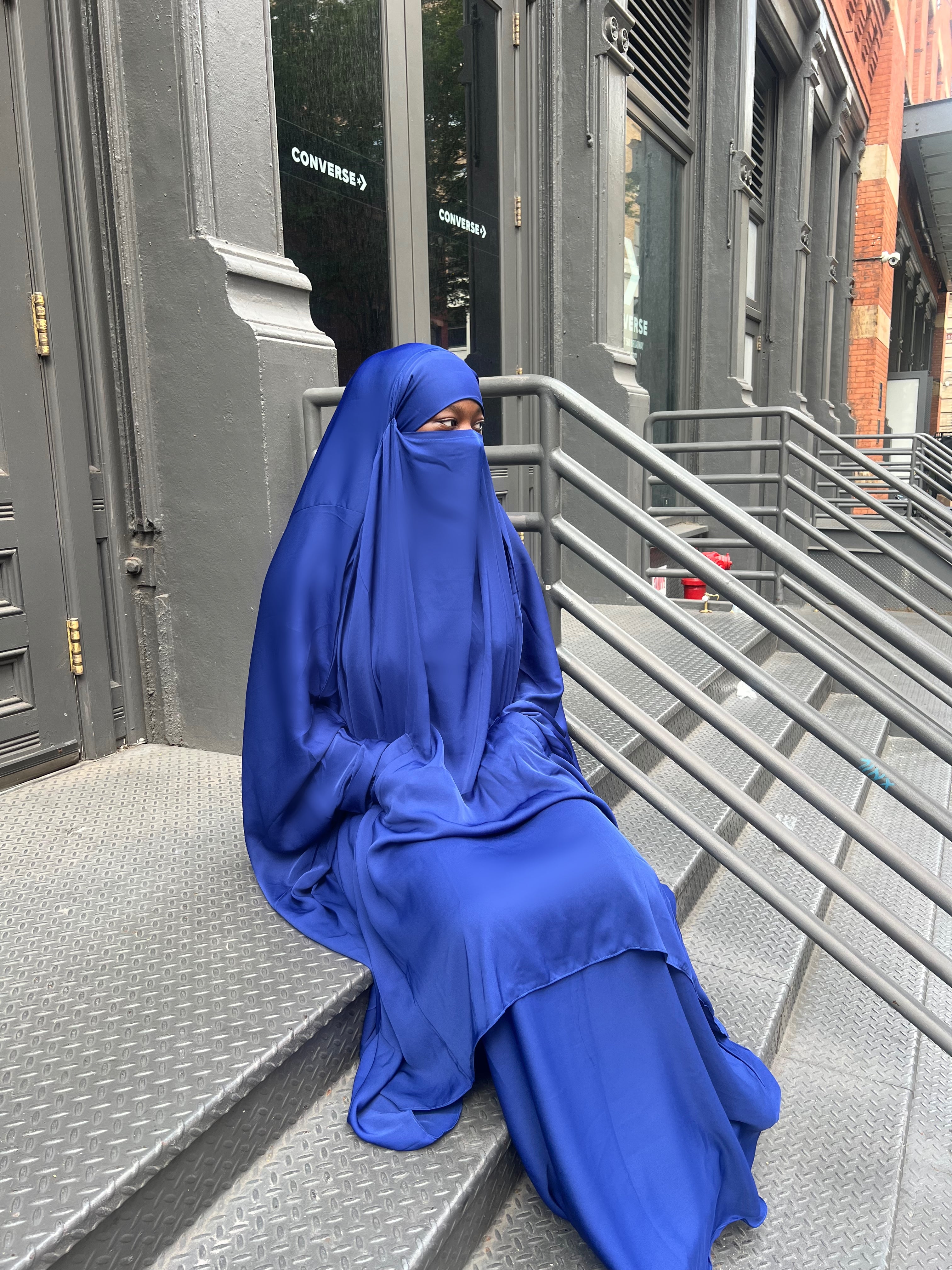 Royal Blue 2 Pcs Extra Wide Nida Butterfly Jilbab