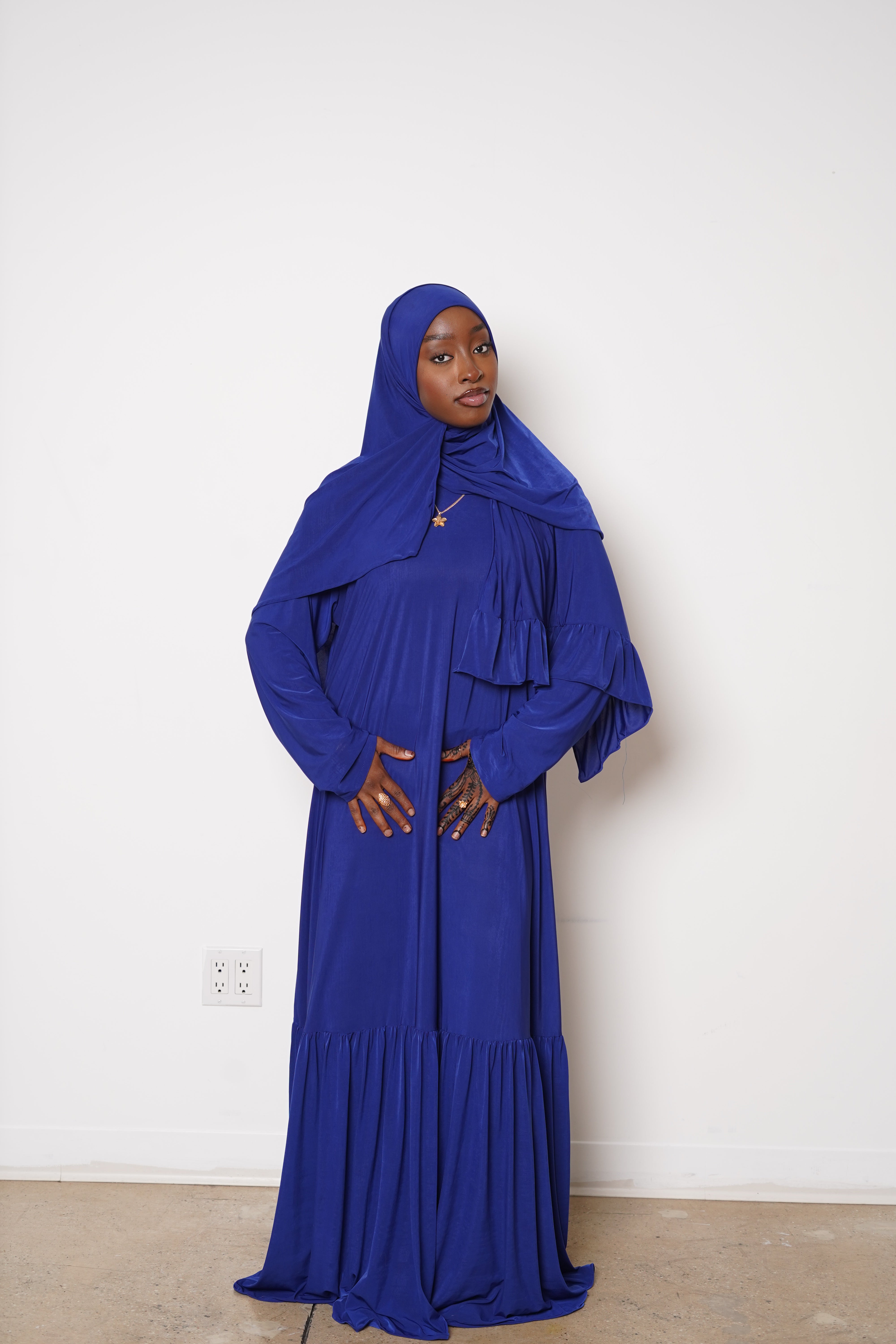 Royal Blue Thick Belt Abaya Hijab Set