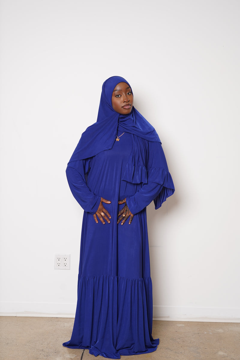 Royal Blue Thick Belt Abaya Hijab Set
