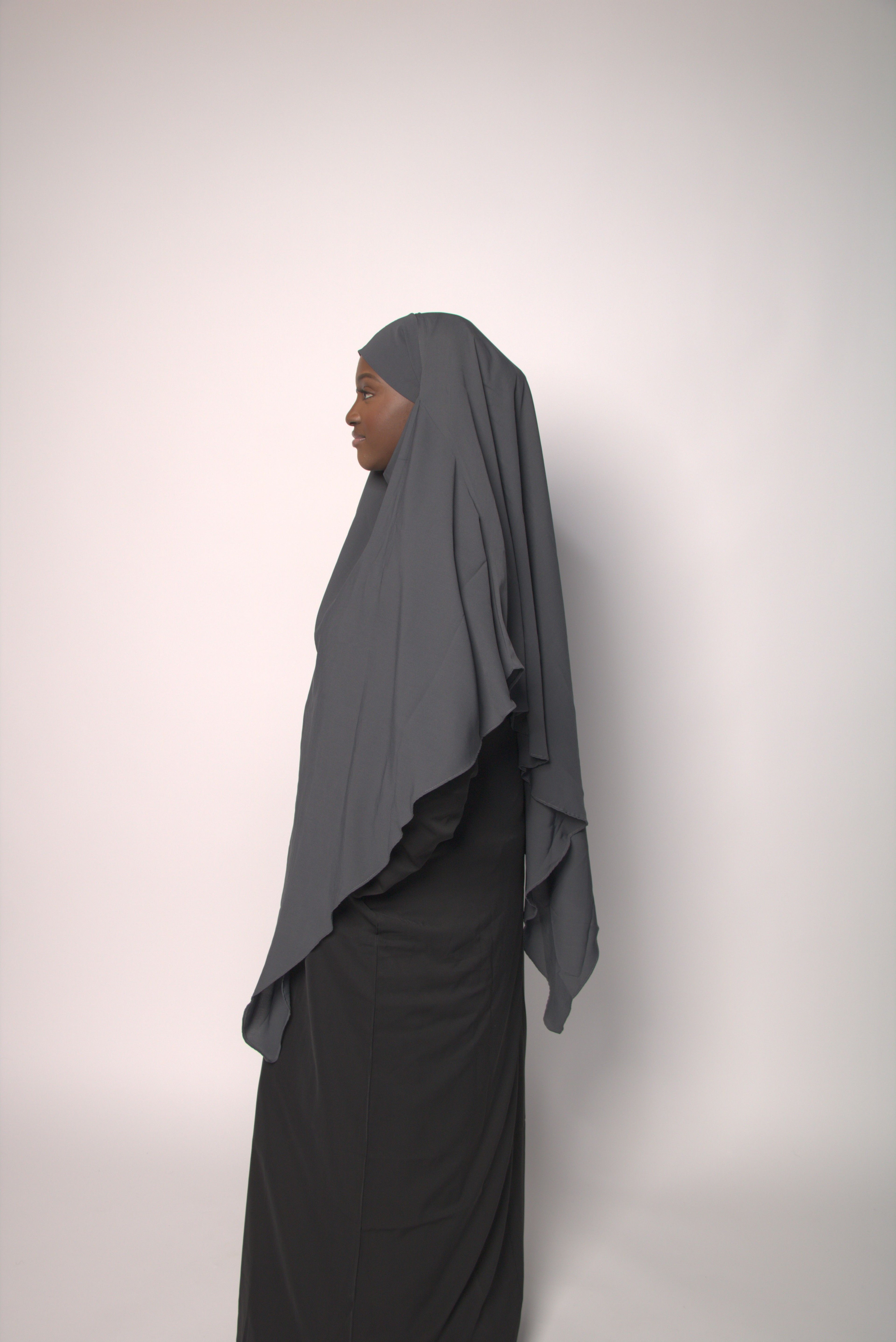 Grey Khimar With Niqab Strings