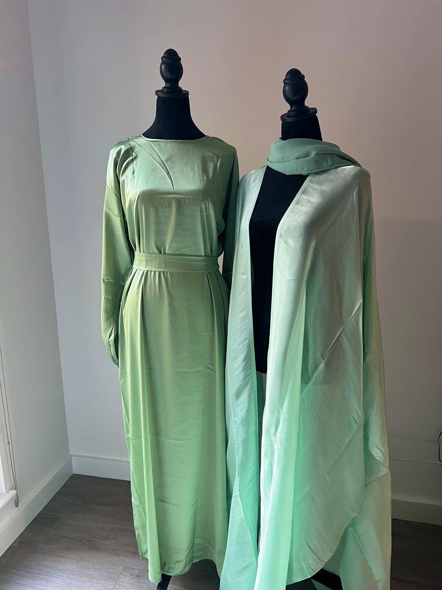 Mint Green Four Piece Satin Abaya