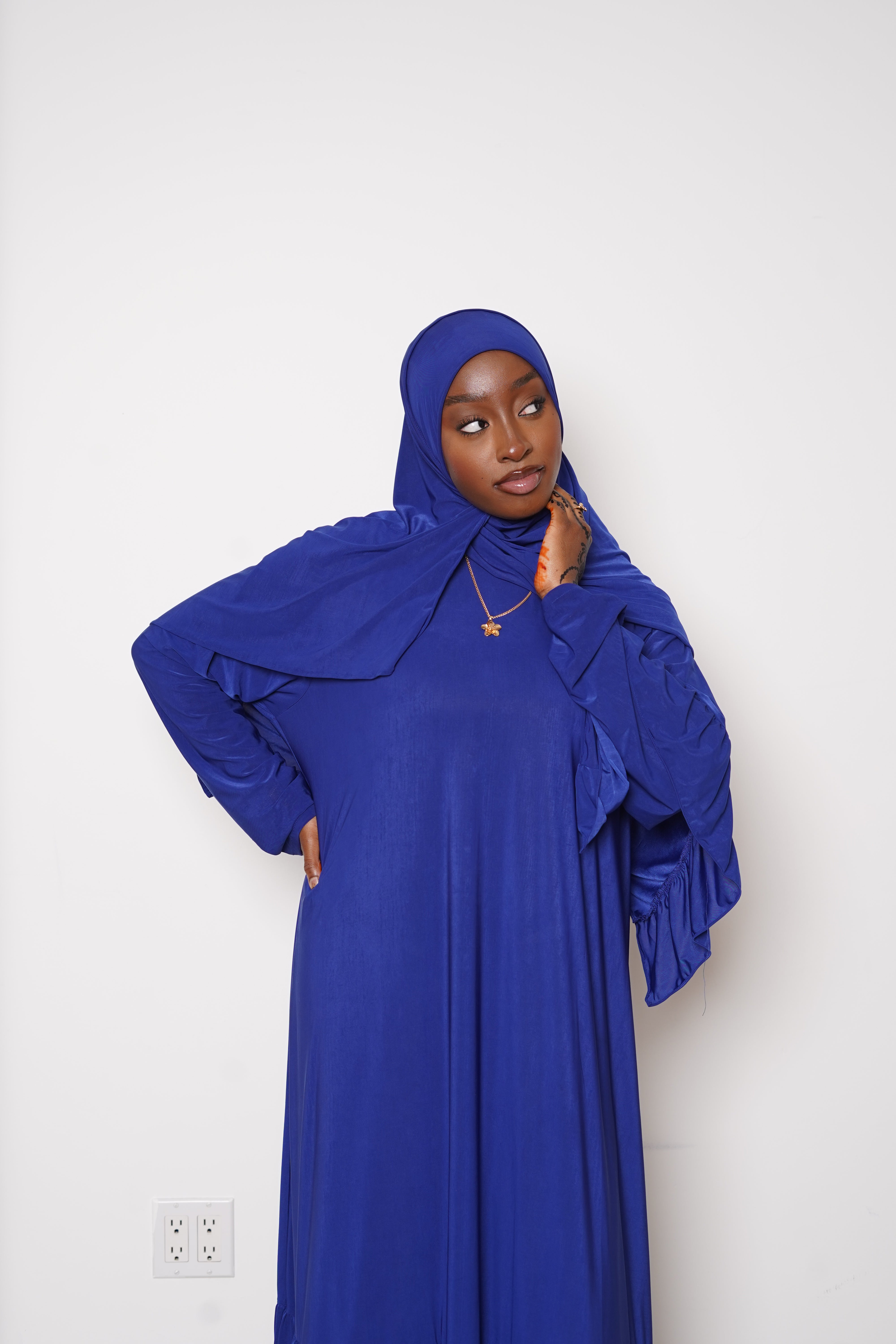 Royal Blue Thick Belt Abaya Hijab Set