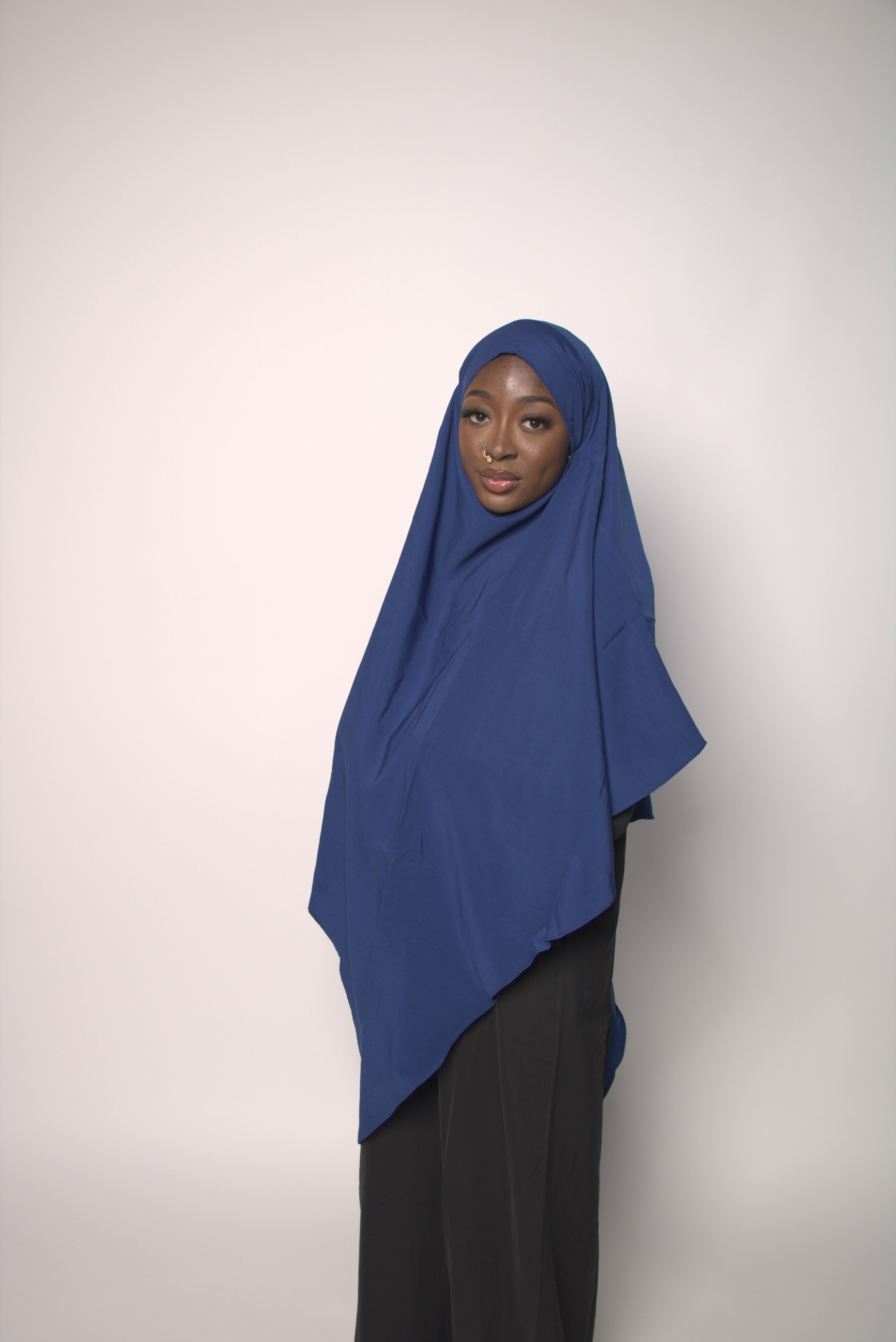 Blue one-layer diamond khimar – lightweight, breathable modest prayer wear