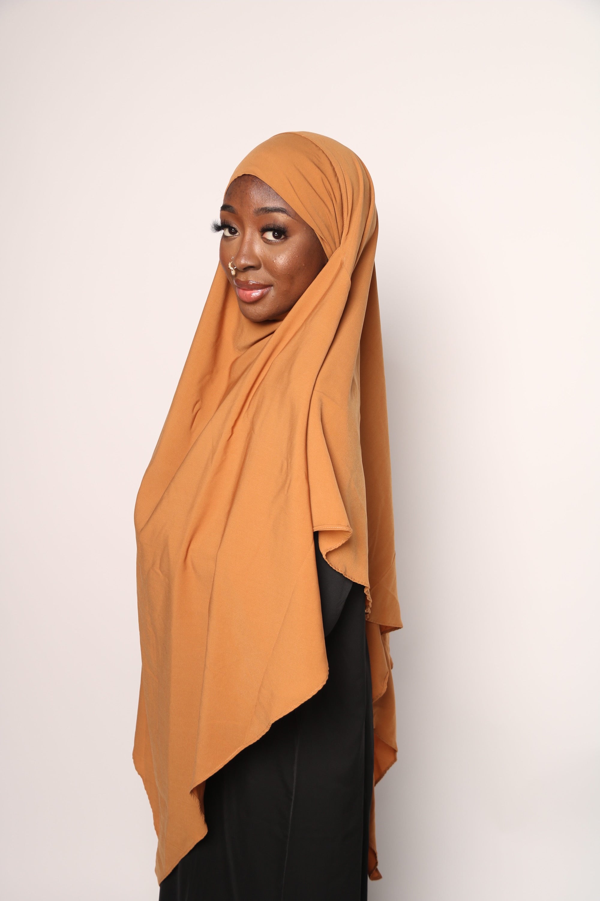 Caramel One-Layer Khimar – Lightweight, Flowy With Niqab Strings