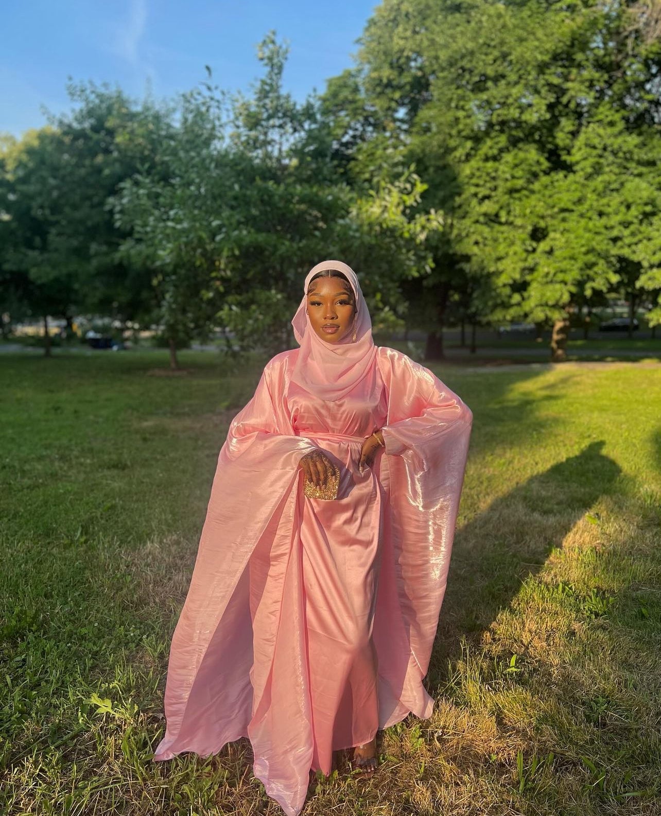 Blush Pink Four Piece Satin Abaya
