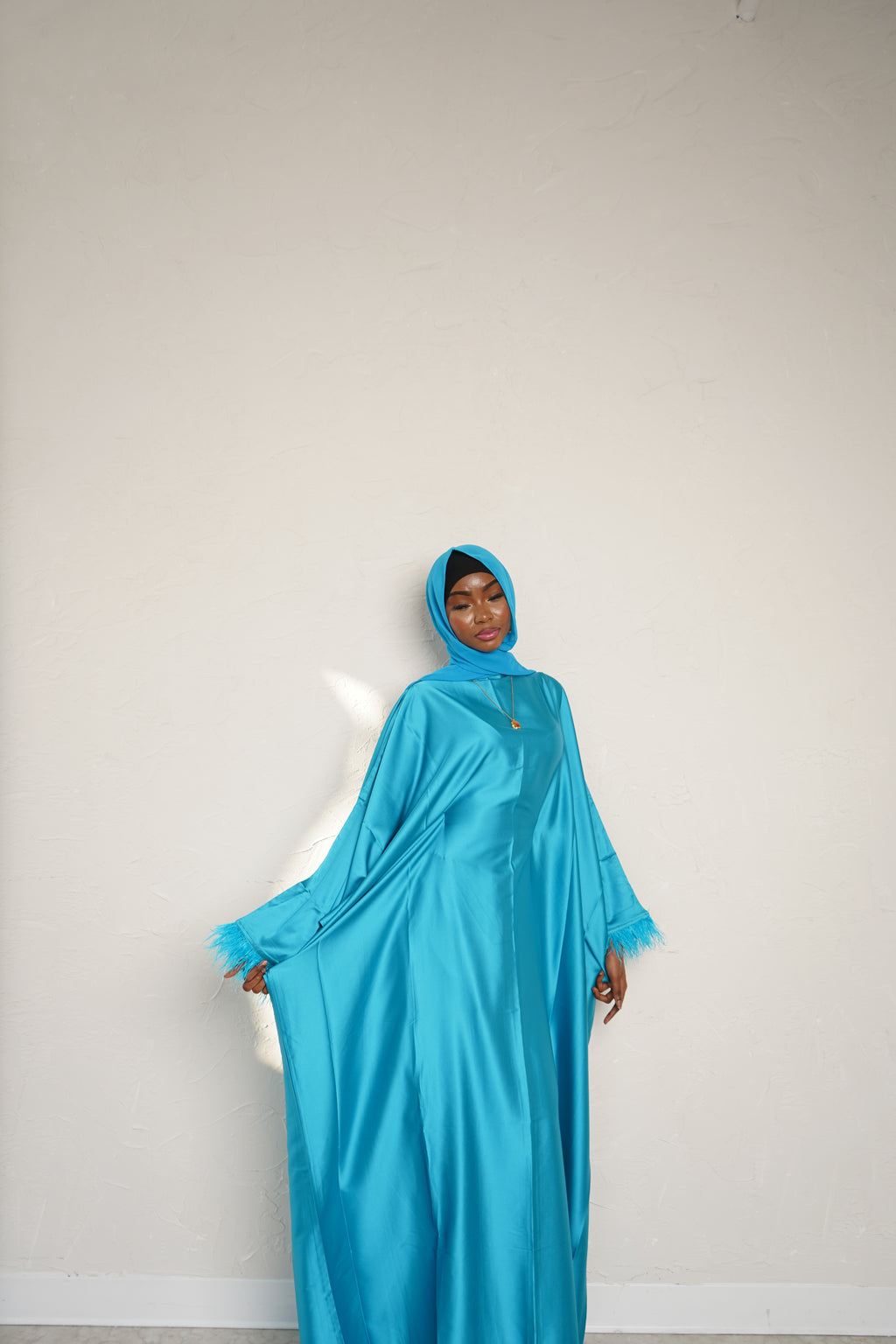 Cobalt Blue feathered abaya + hijab set