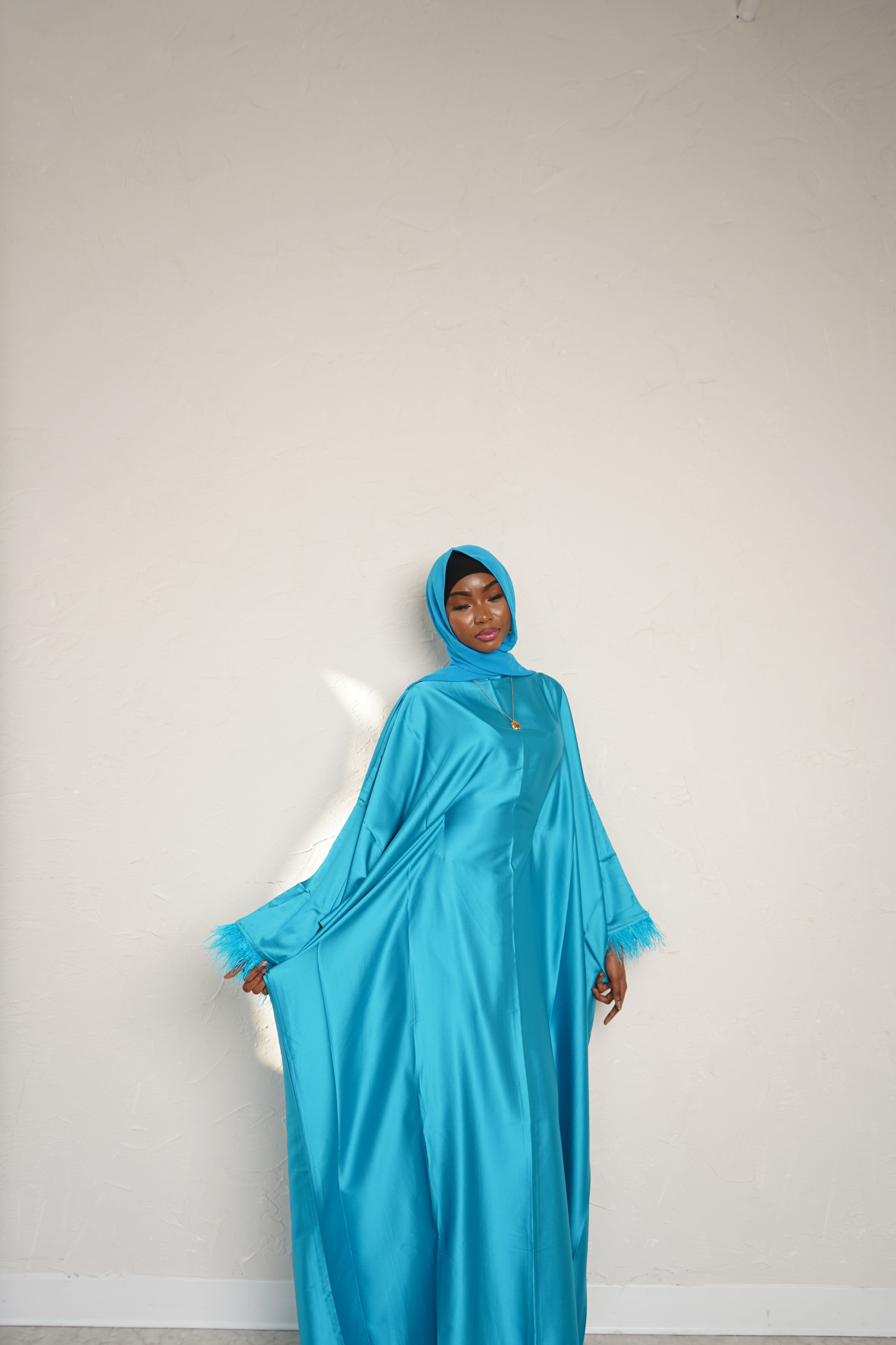 Cobalt Blue feathered abaya + hijab set