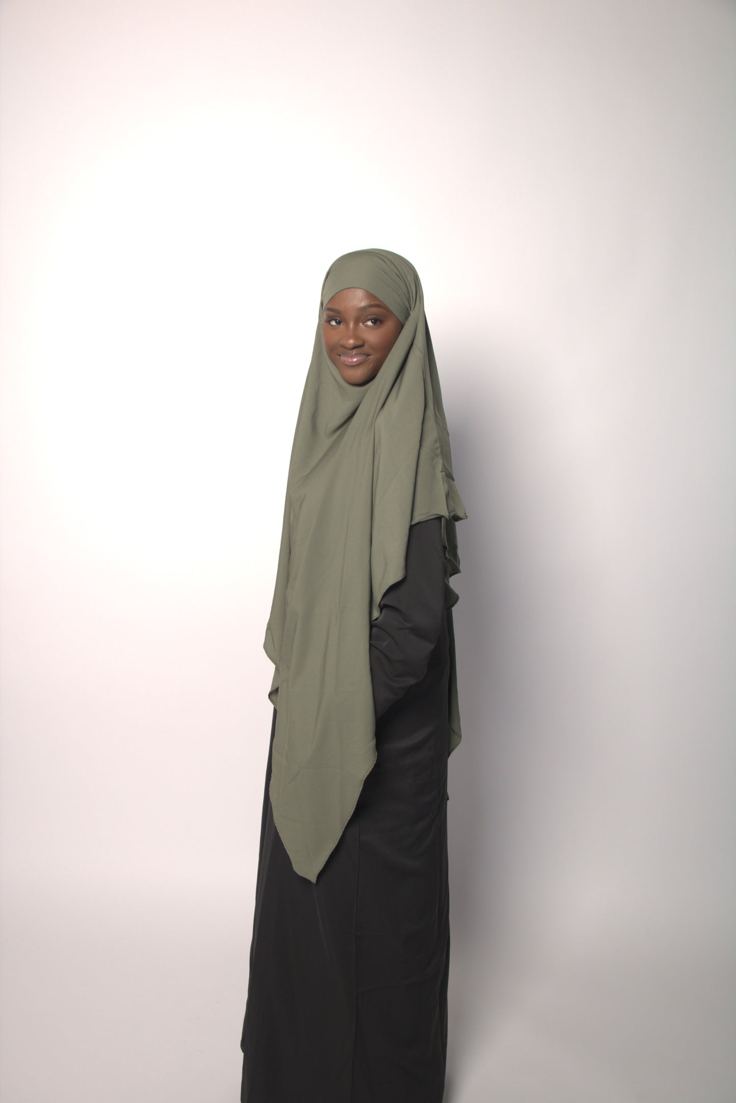 Army Green Khimar With Niqab Strings