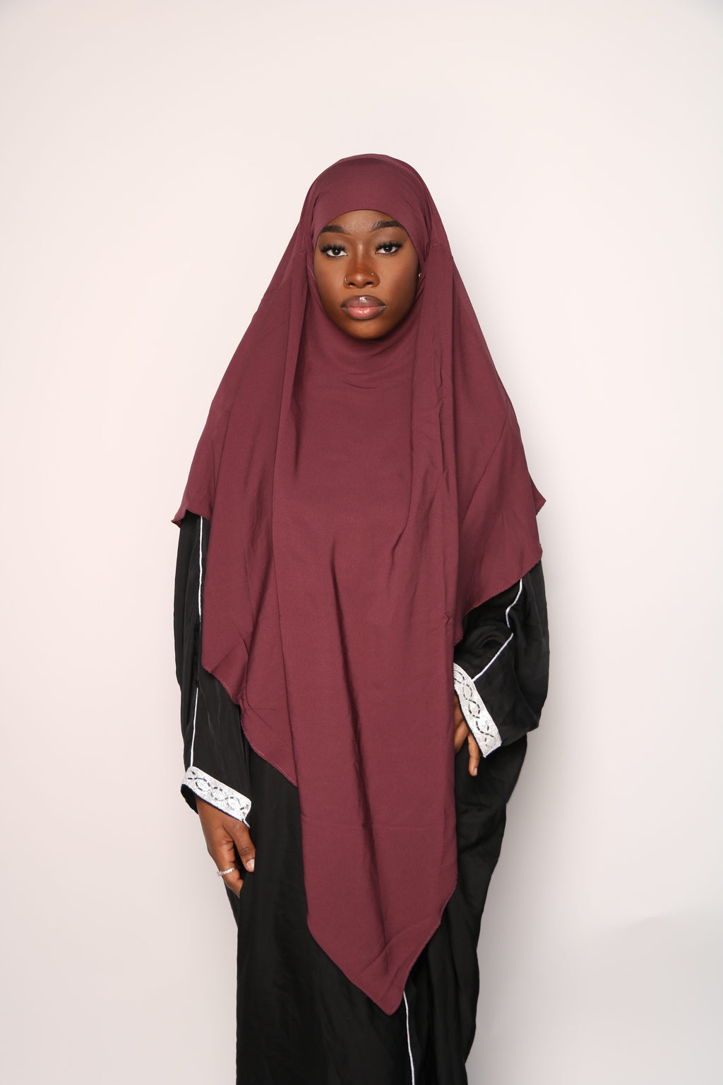 Burgundy one-layer khimar – lightweight, breathable modest prayer wear