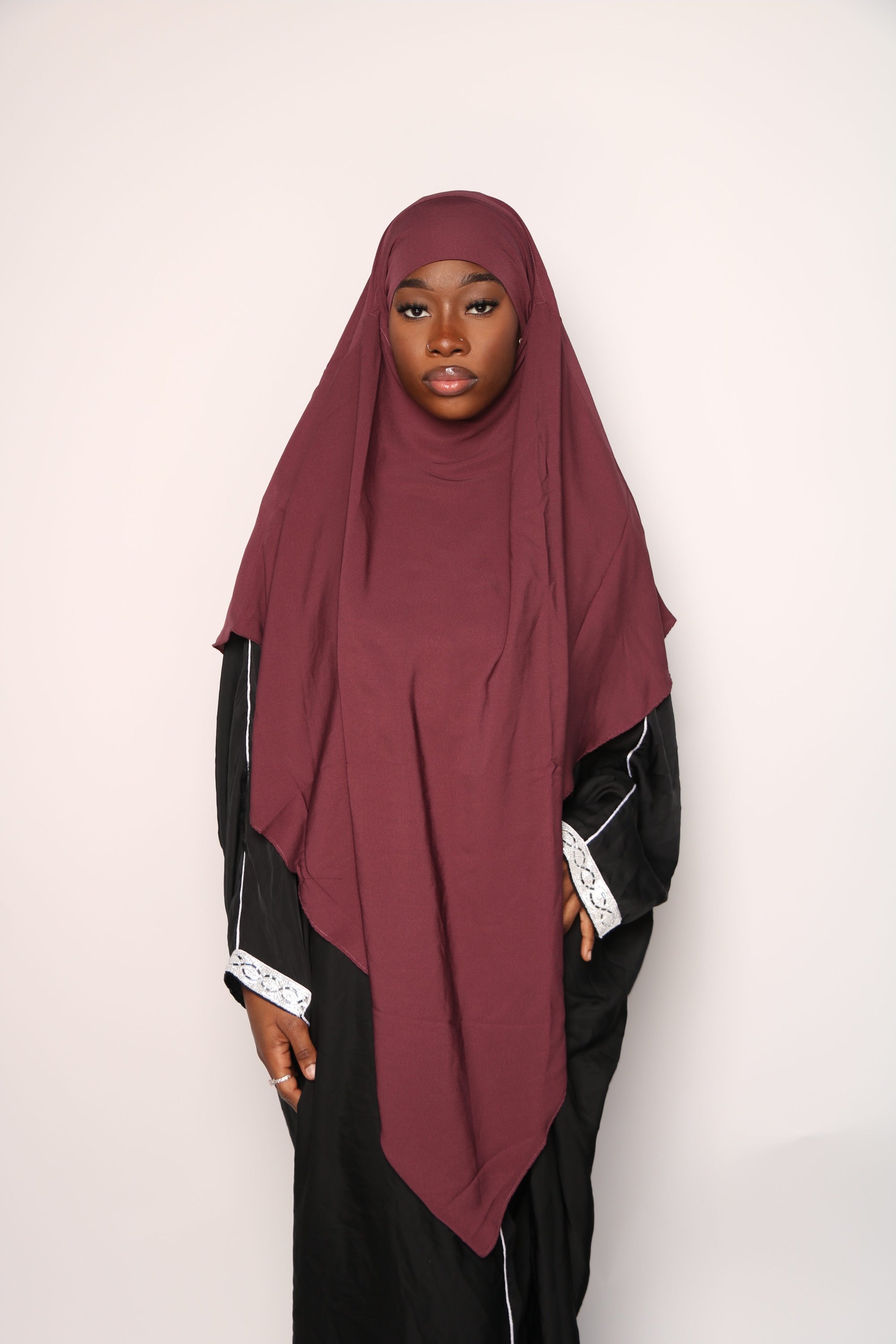 Burgundy Khimar With Niqab Strings