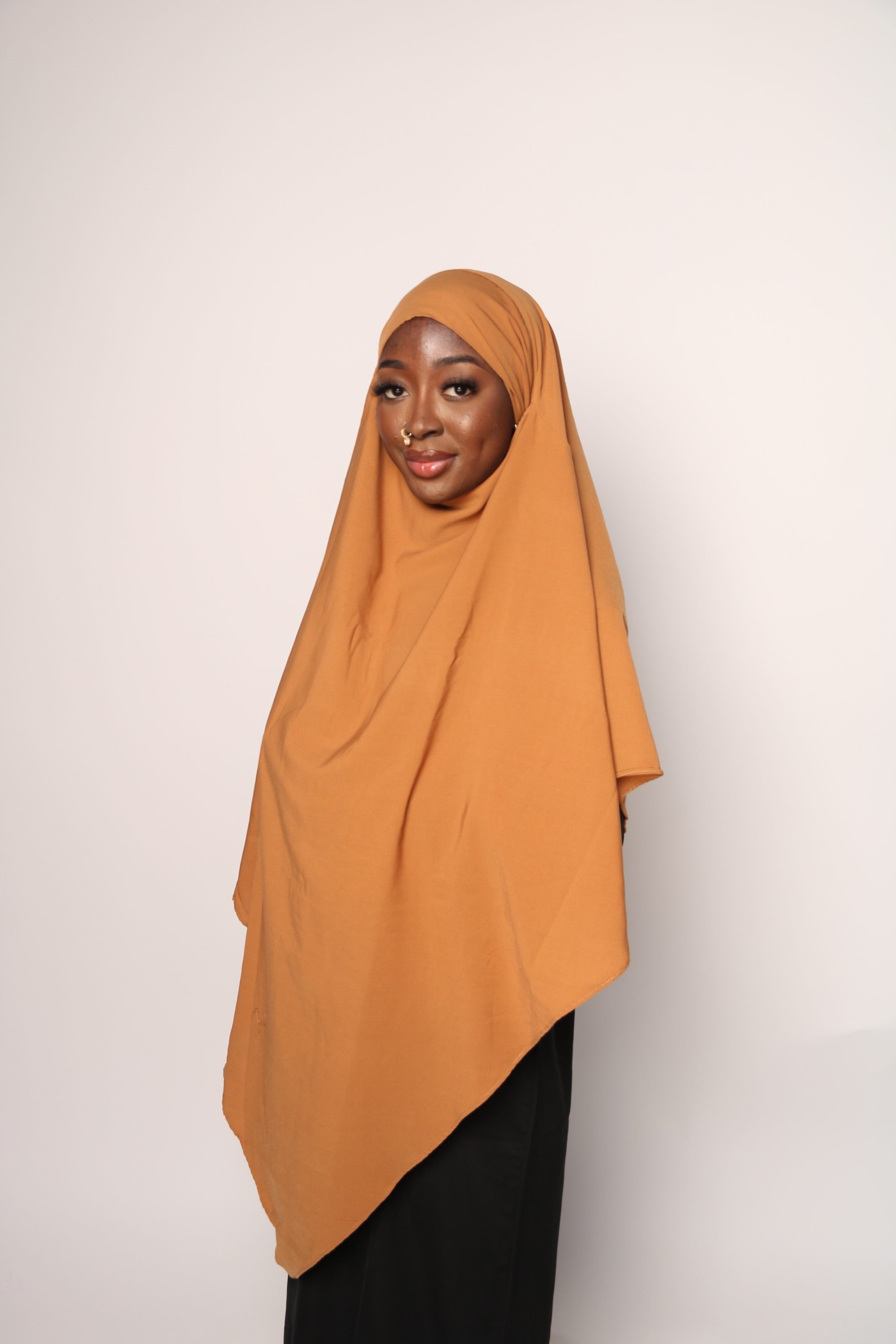 Caramel One-Layer Khimar – Lightweight, Flowy With Niqab Strings