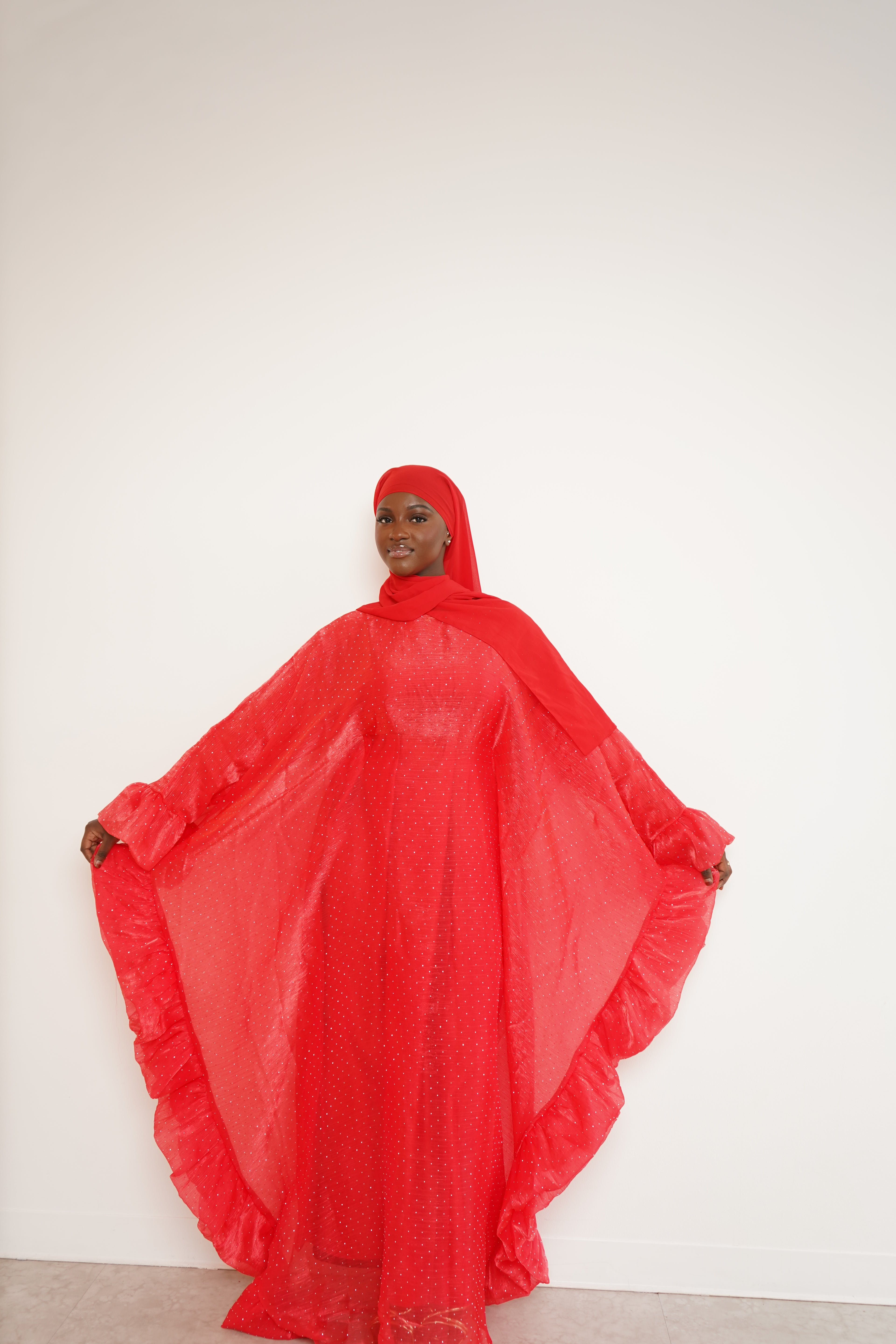 Red Butterfly Pixie Abaya With Scarf