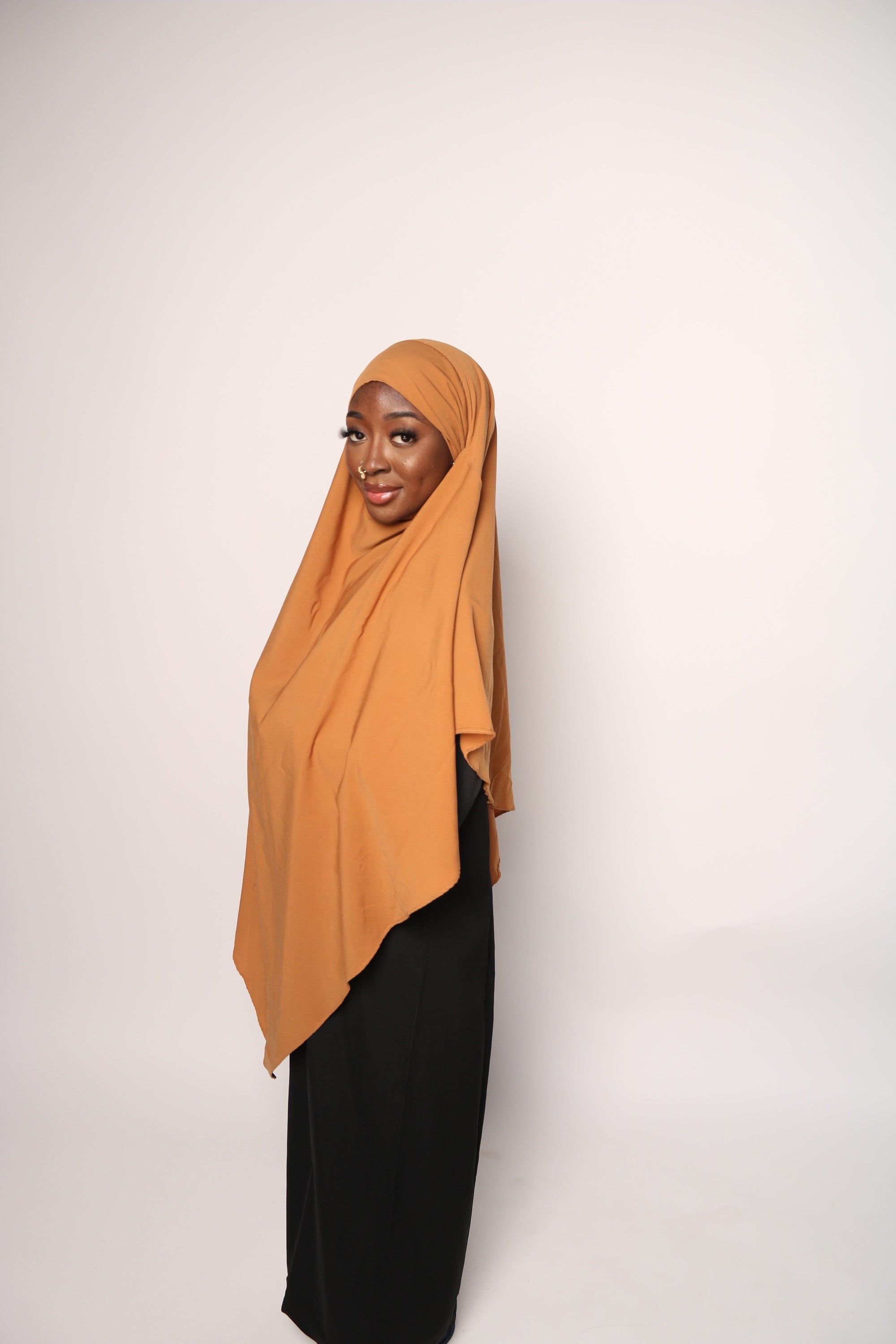 Caramel One-Layer Khimar – Lightweight, Flowy With Niqab Strings