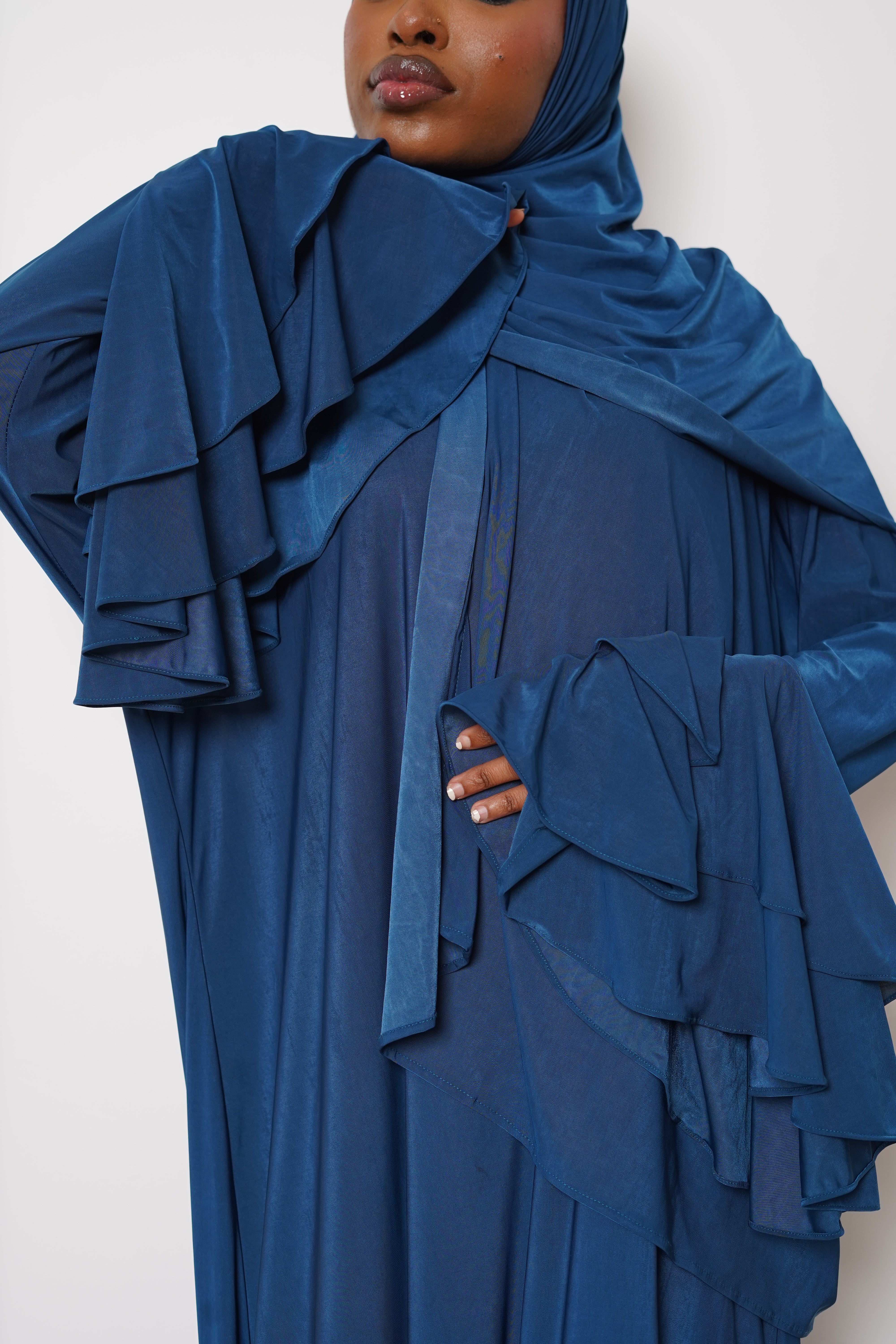 Teal Double Ruffle Abaya Hijab Set