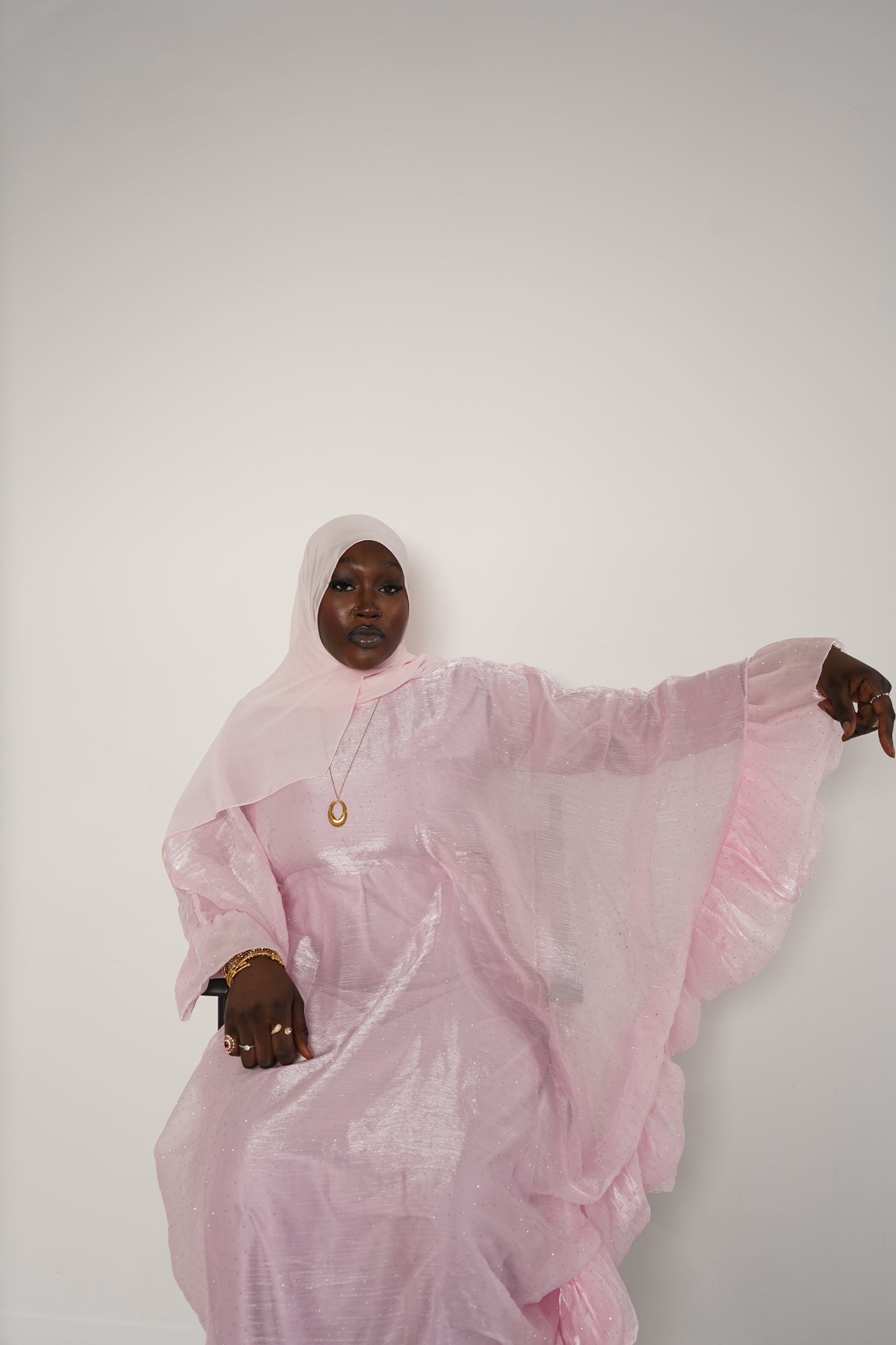 Pink Three Piece Butterfly Pixie Abaya With Scarf