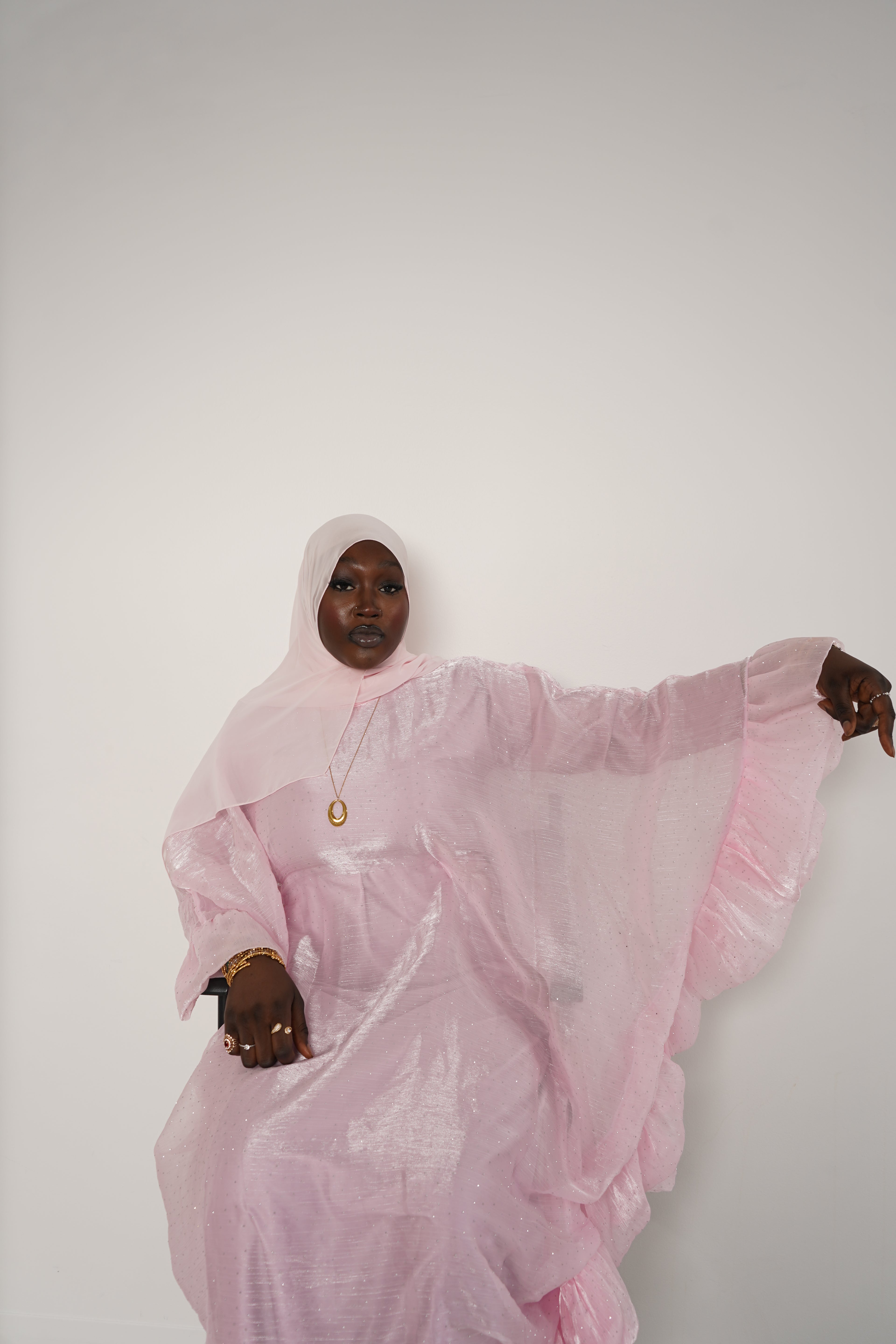 Pink Three Piece Butterfly Pixie Abaya With Scarf