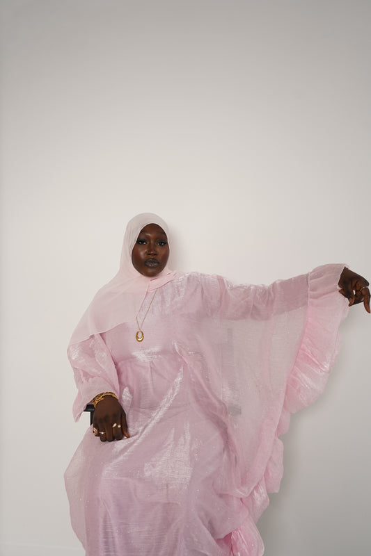 Pink Three Piece Butterfly Pixie Abaya With Scarf