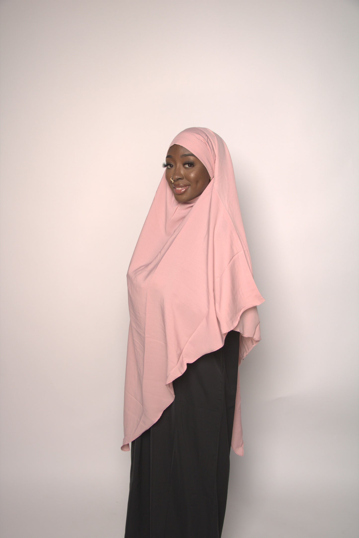 Pink Khimar With Niqab Strings