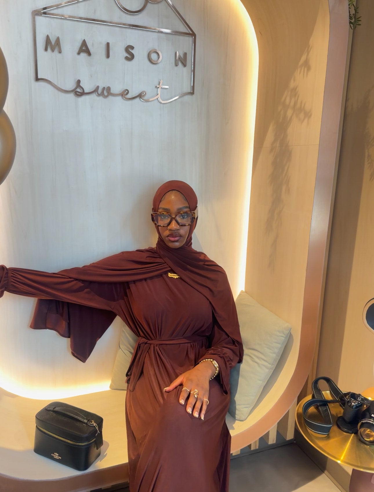 BrownRuffle Sleeve Abaya & Hijab Essential Set – Modest Outfit
