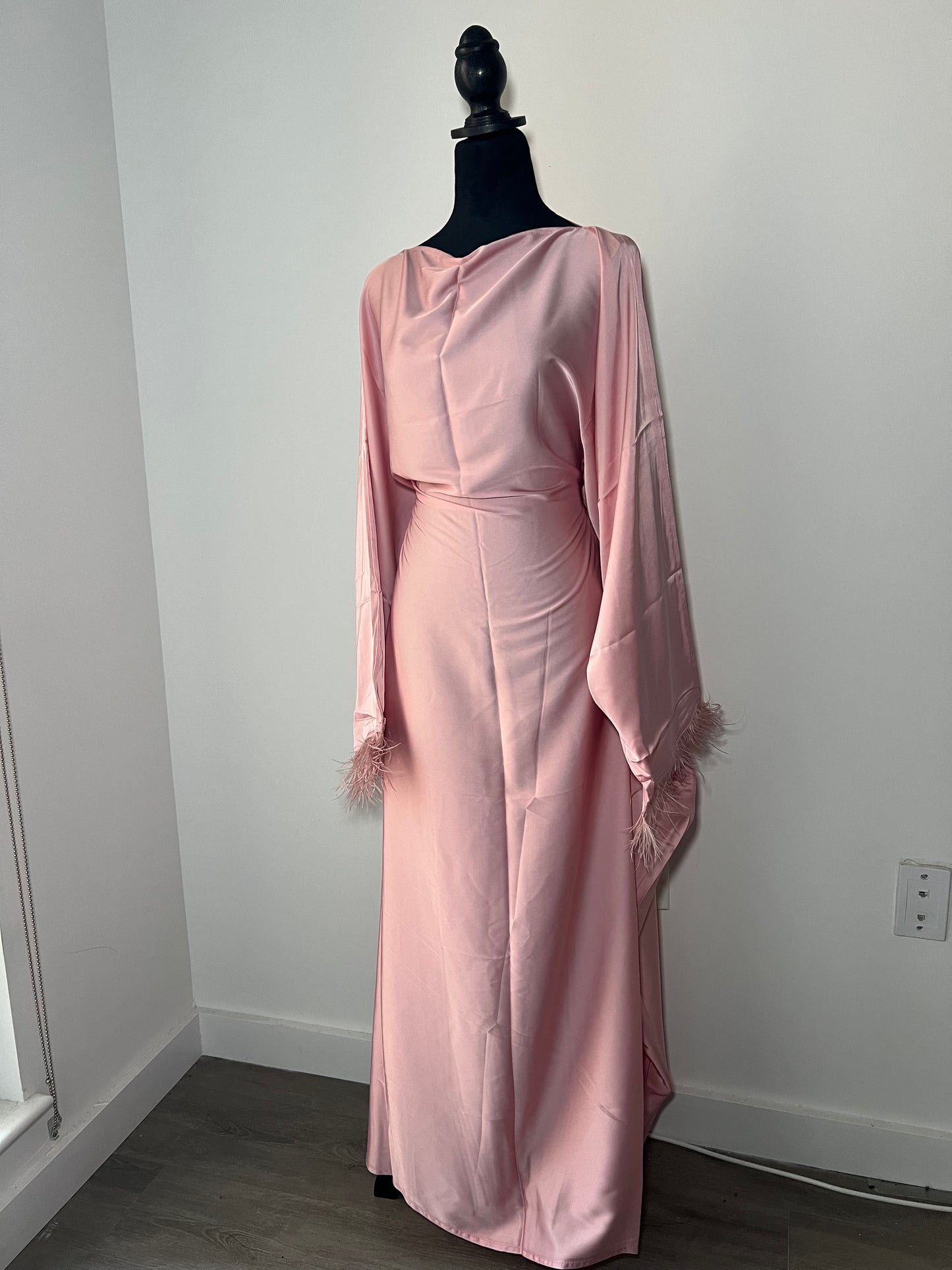 NEW Rose Pink feathered abaya + hijab set