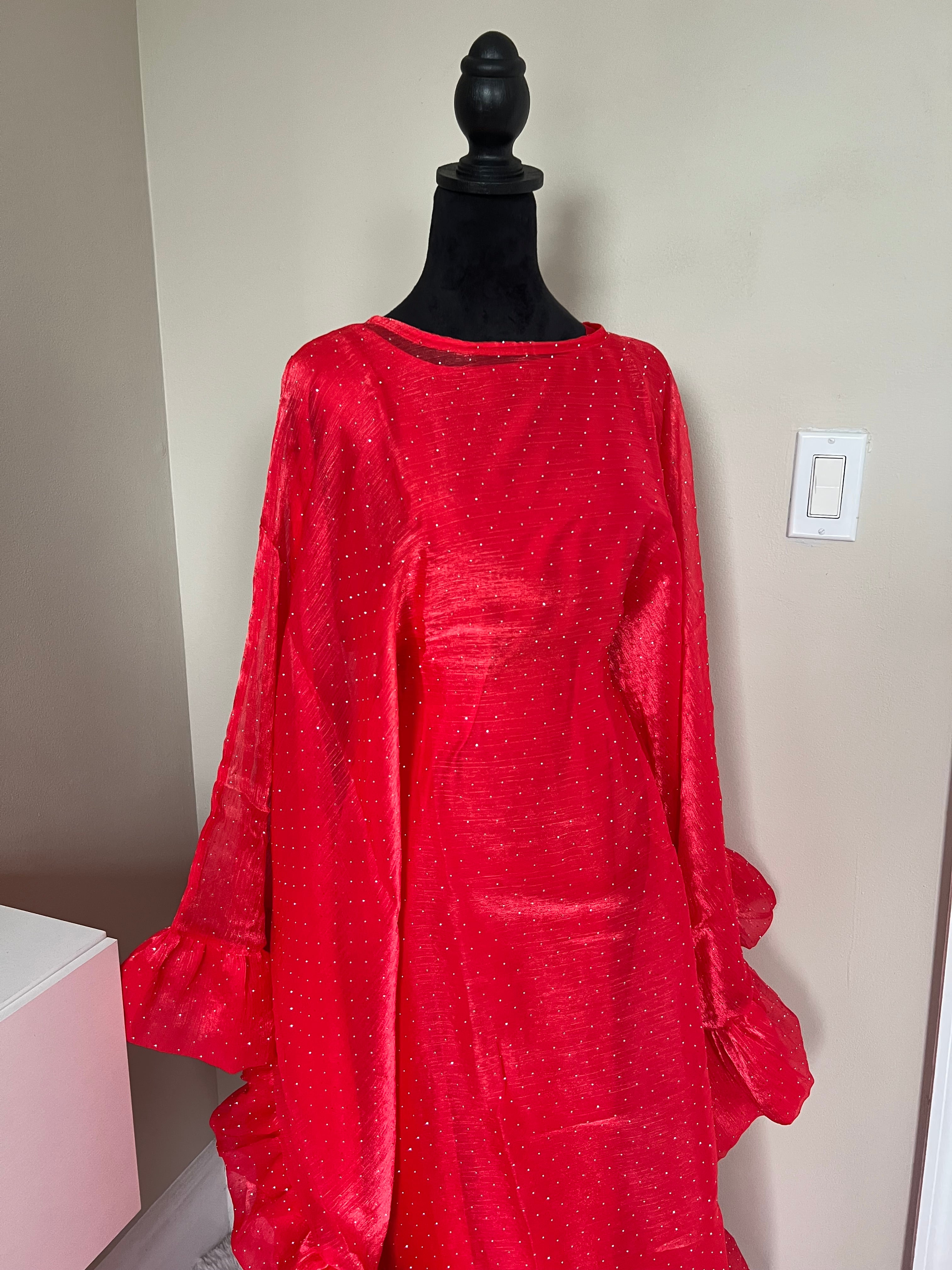 Red Butterfly Pixie Abaya With Scarf