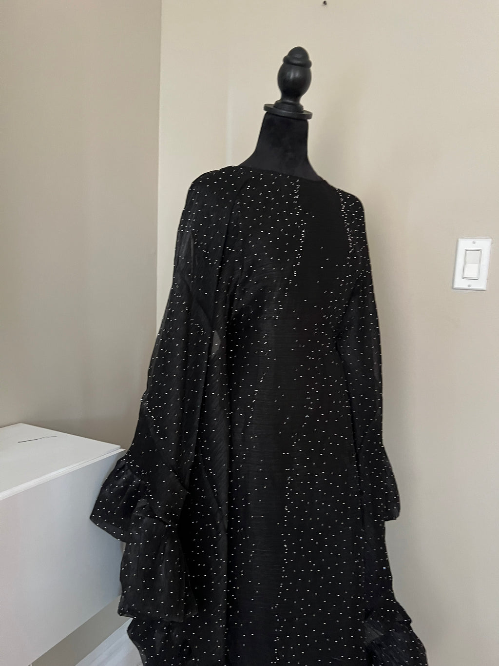 Black Three Piece Butterfly Pixie Abaya With Scarf