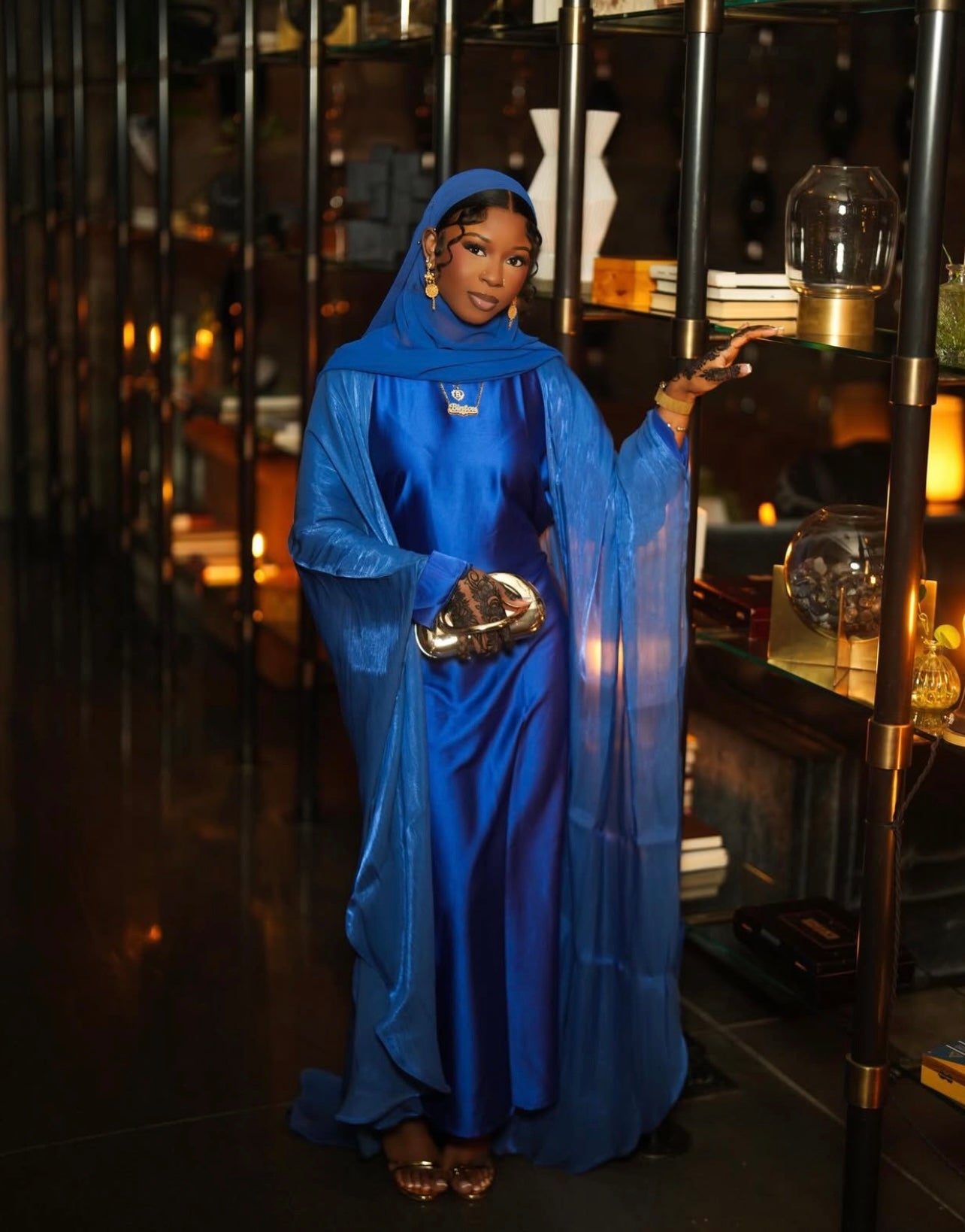 Royal Blue Four Piece Satin Abaya