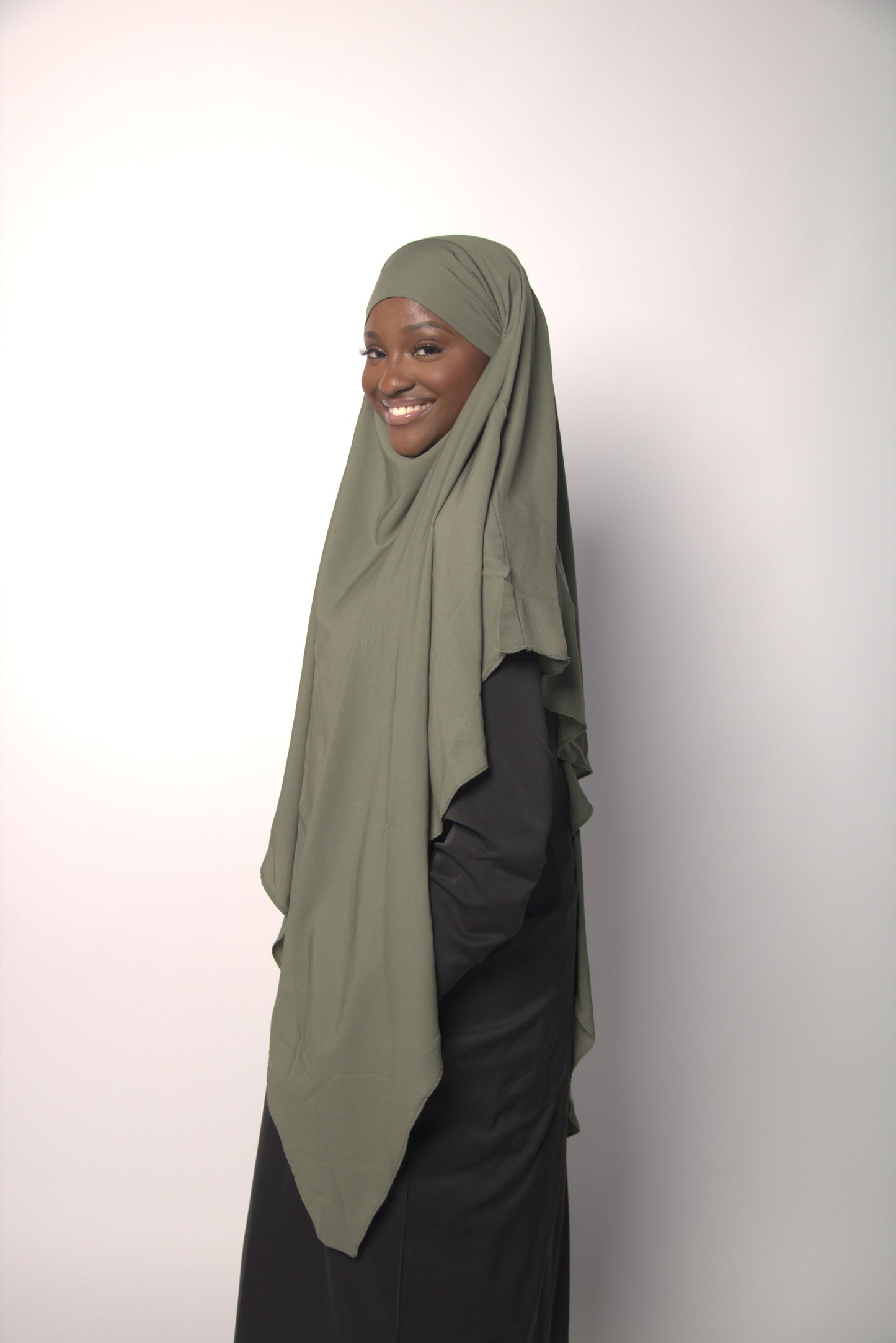 Army Green Khimar With Niqab Strings
