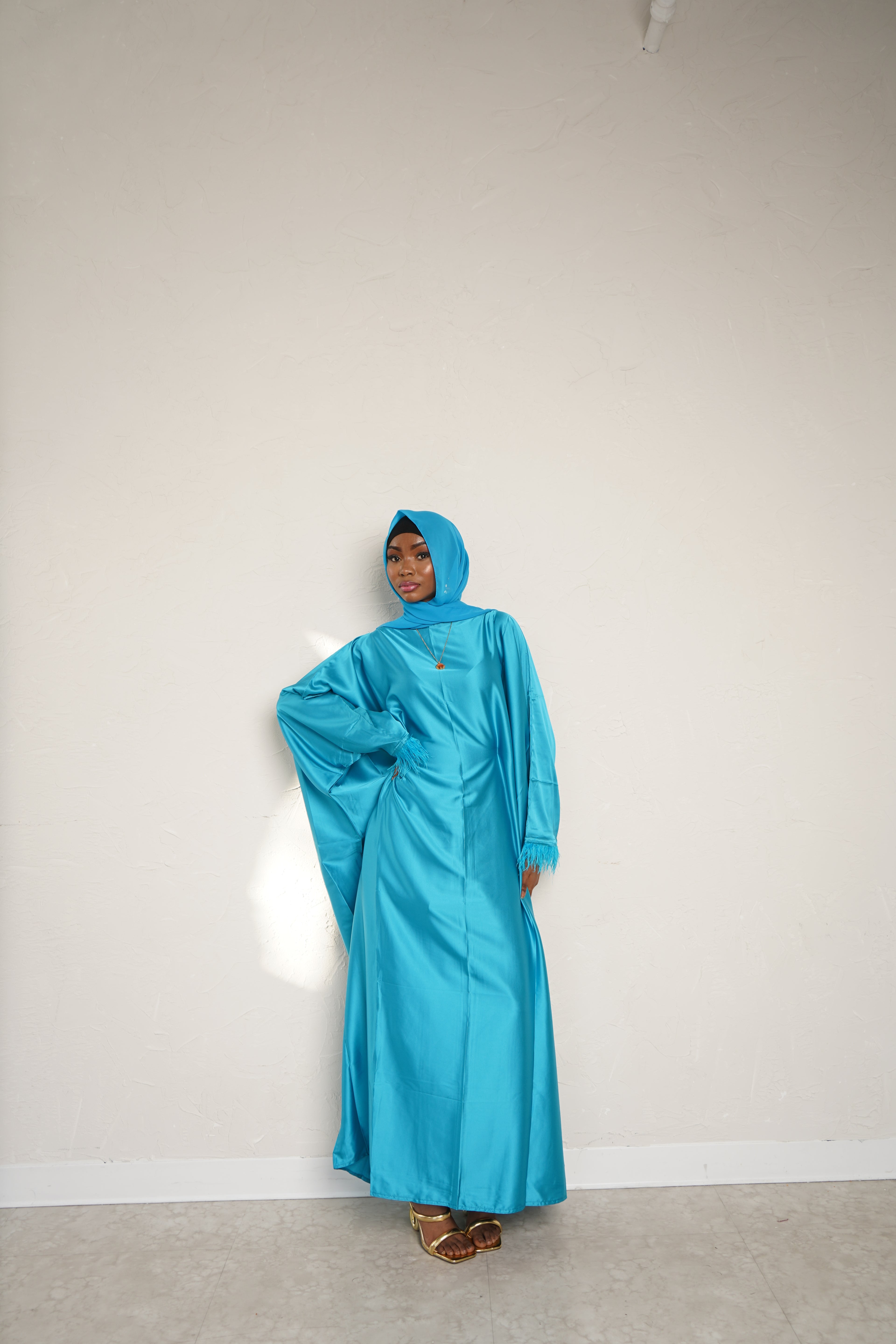 Cobalt Blue feathered abaya + hijab set