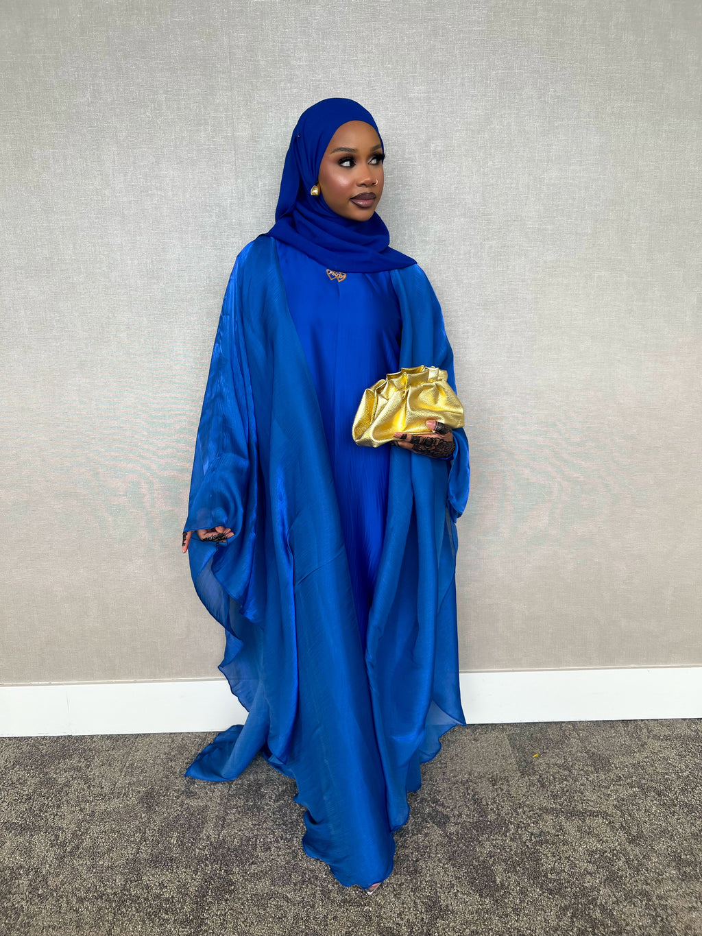 Royal Blue Four Piece Satin Abaya
