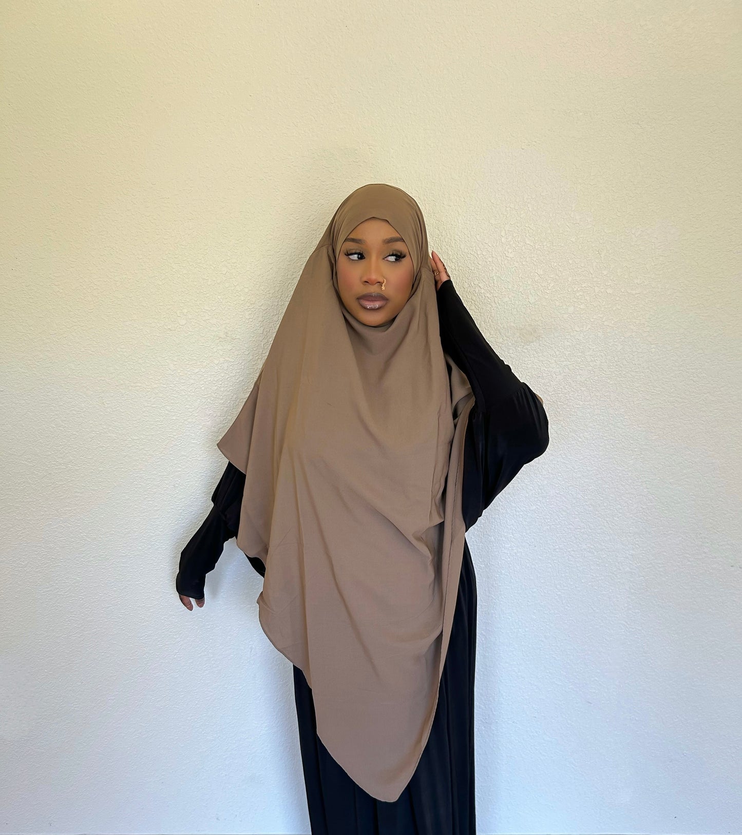 Dark Nude Khimar With Niqab Strings