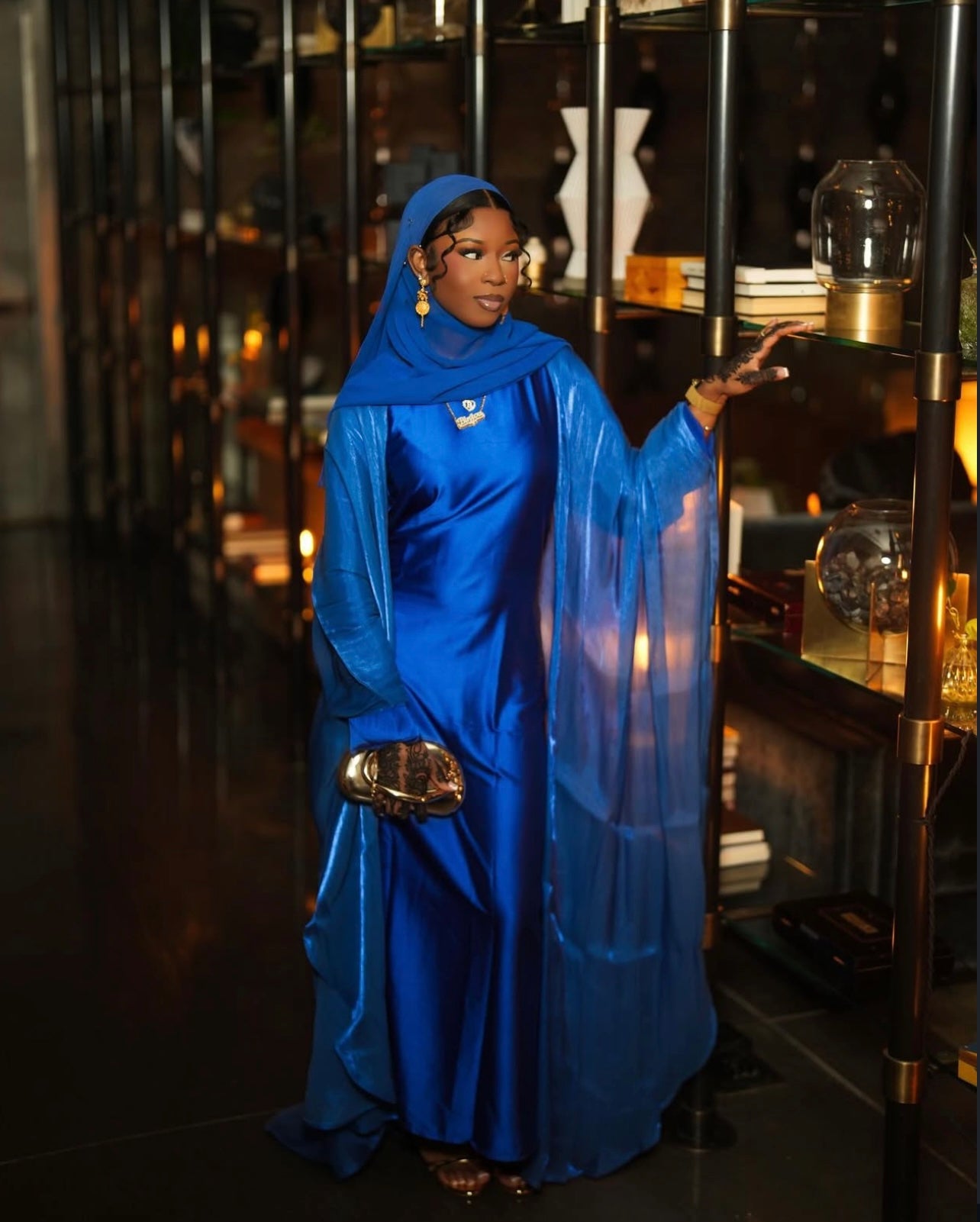 Royal Blue Four Piece Satin Abaya