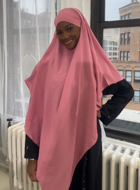 Pink Khimar With Niqab Strings