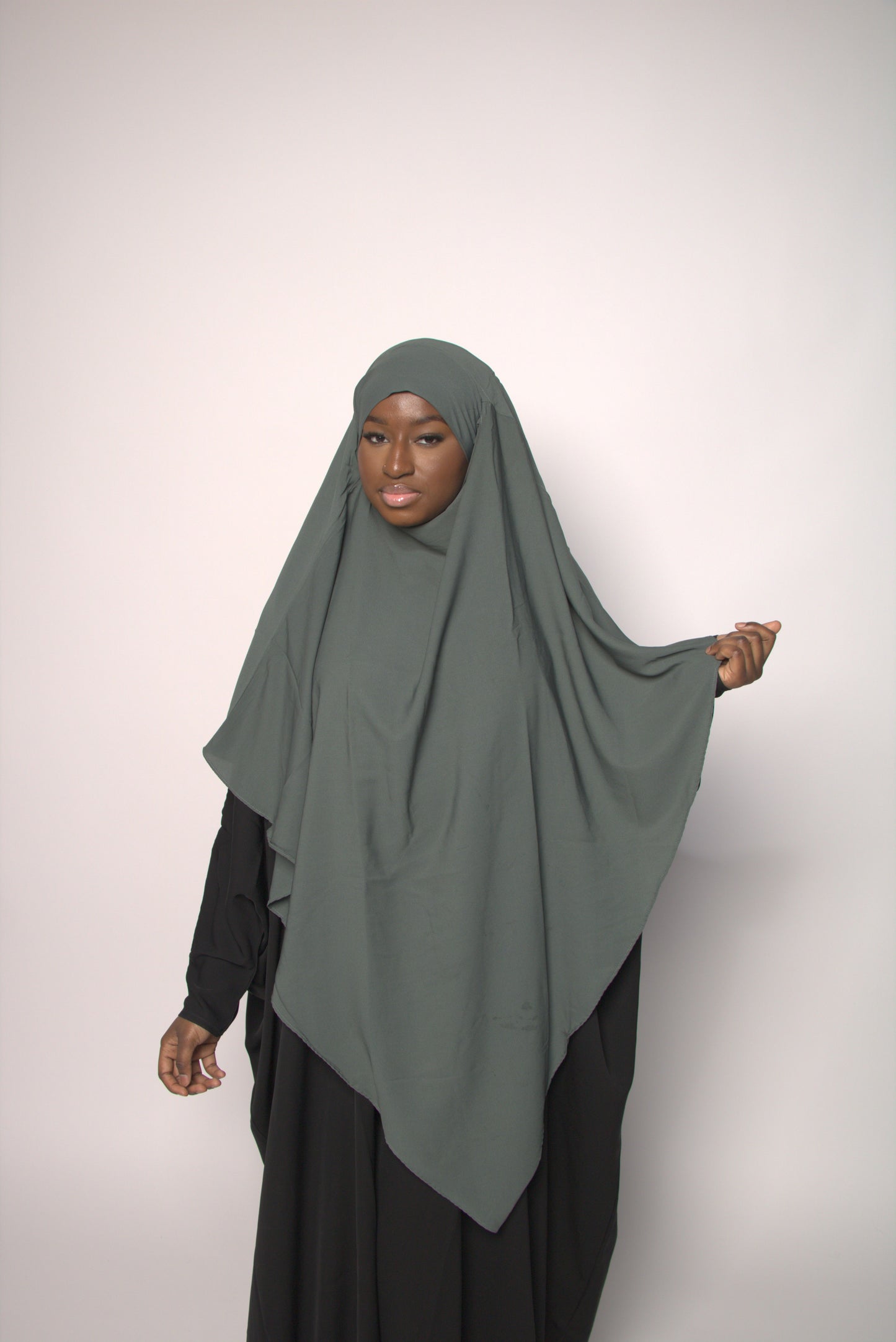 Pastel Green Khimar With Niqab Strings
