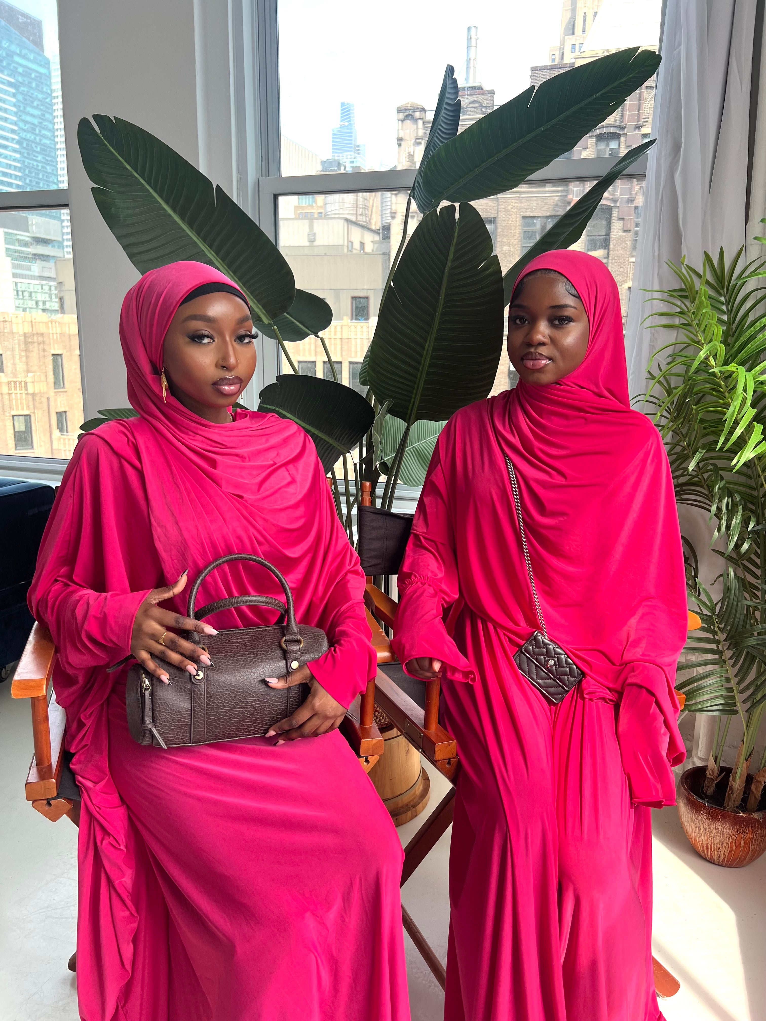 Hot pink Ruffle Sleeves Essential Set