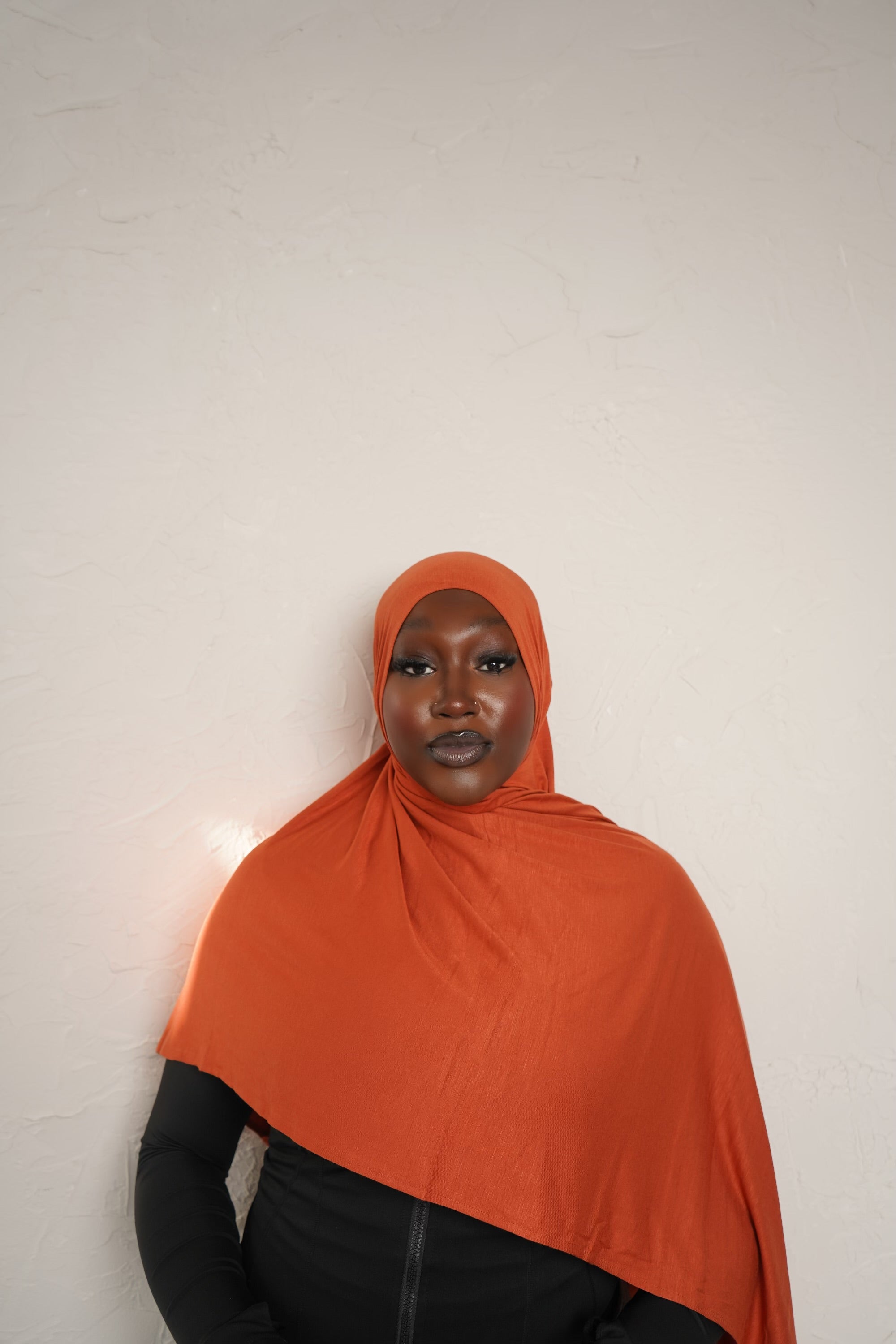  Burnt orange jersey hijab – soft, lightweight, perfect for all-day comfort