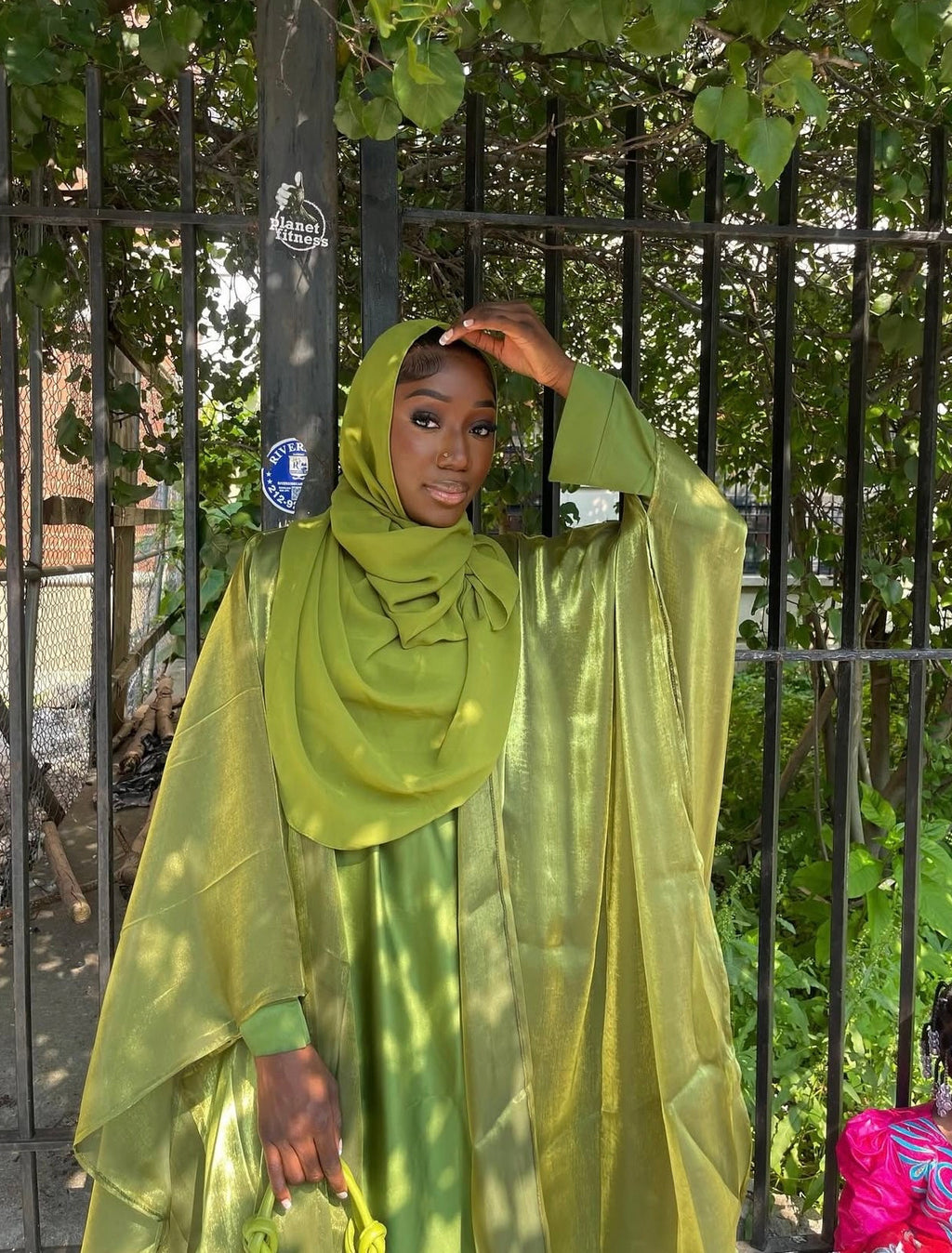 Hunter Green Four Piece Satin Abaya With Scarf