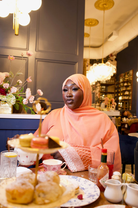 Orange Pearl Beaded Luxury Abaya