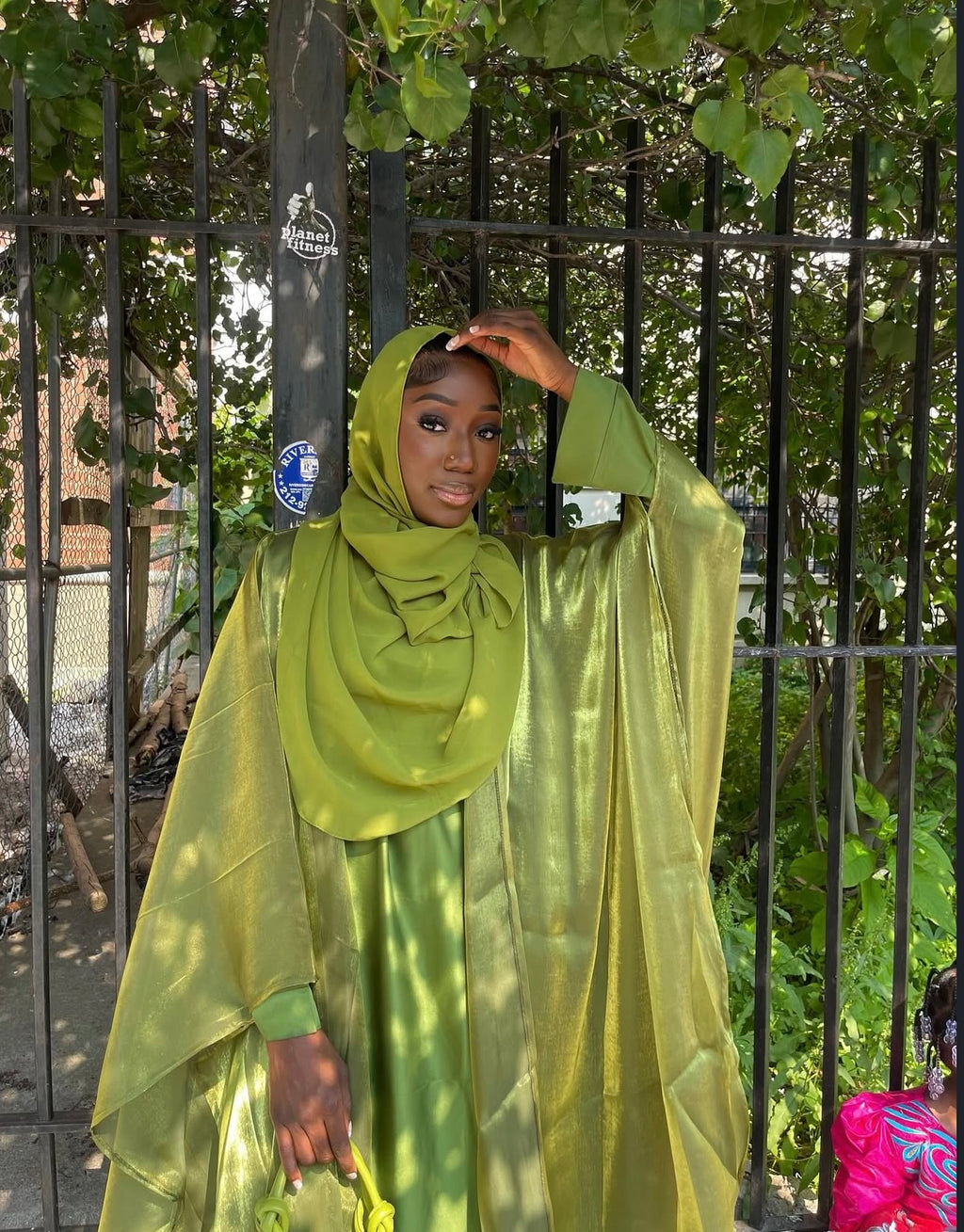 Hunter Green Four Piece Satin Abaya With Scarf