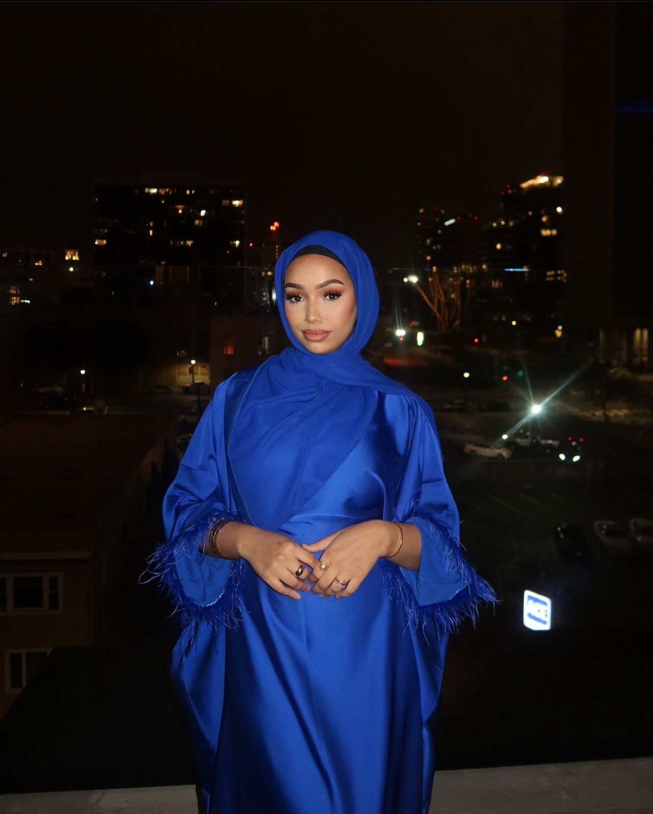 Royal blue feathered abaya set