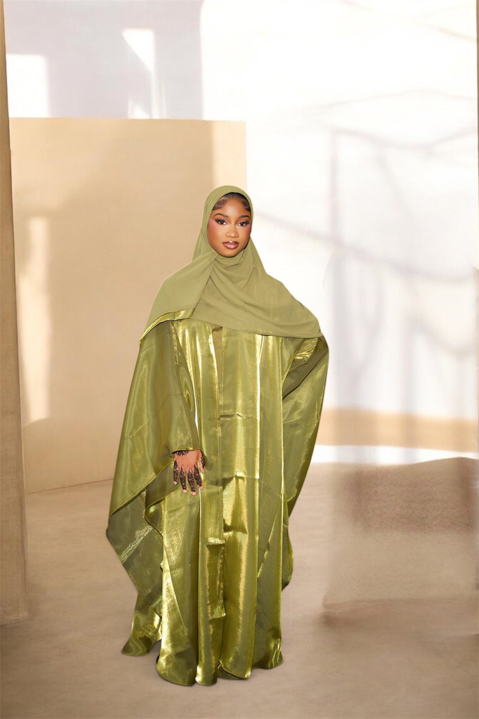 Metallic Green Abaya Set