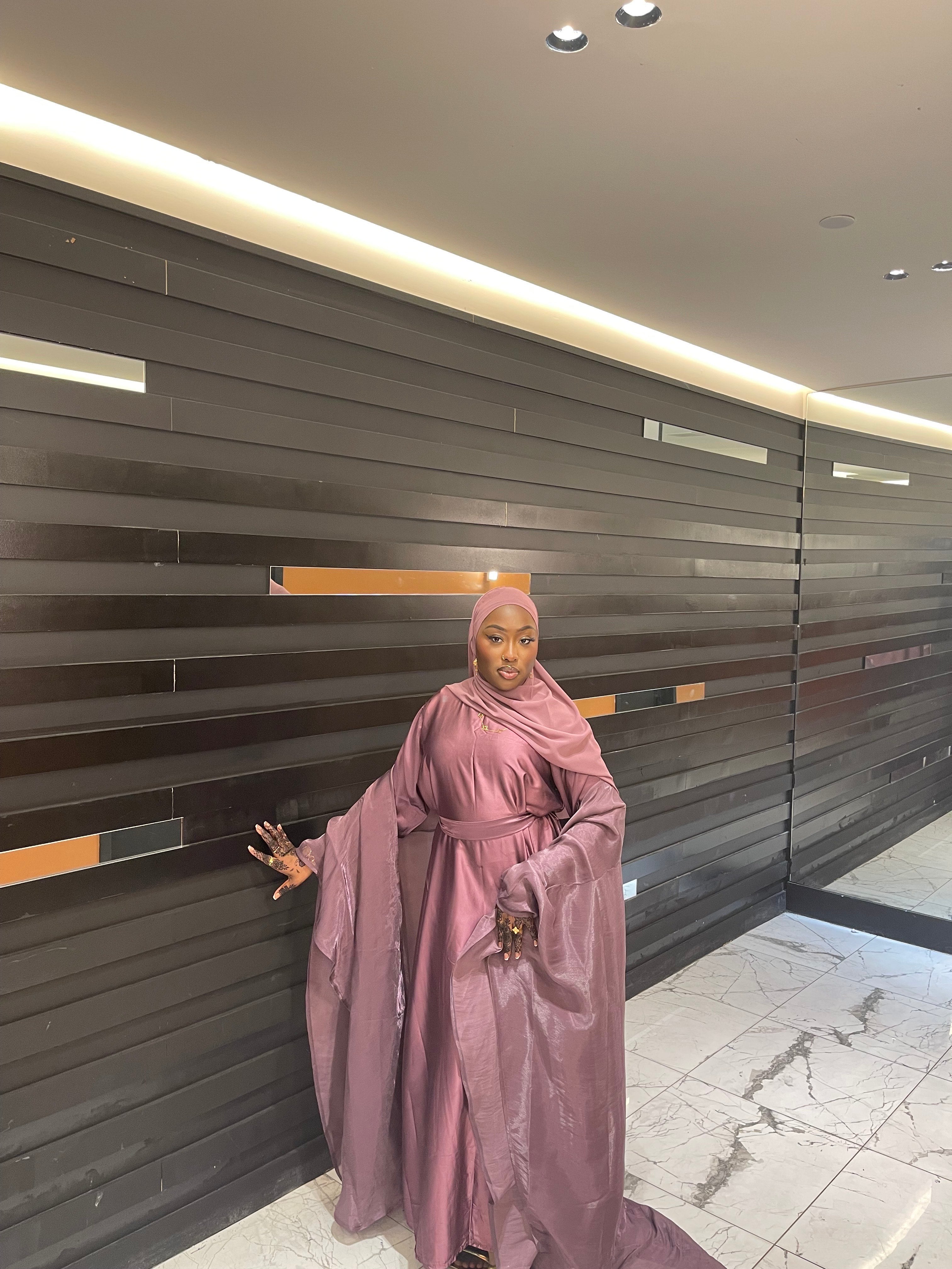 Purple Four Piece Satin Abaya