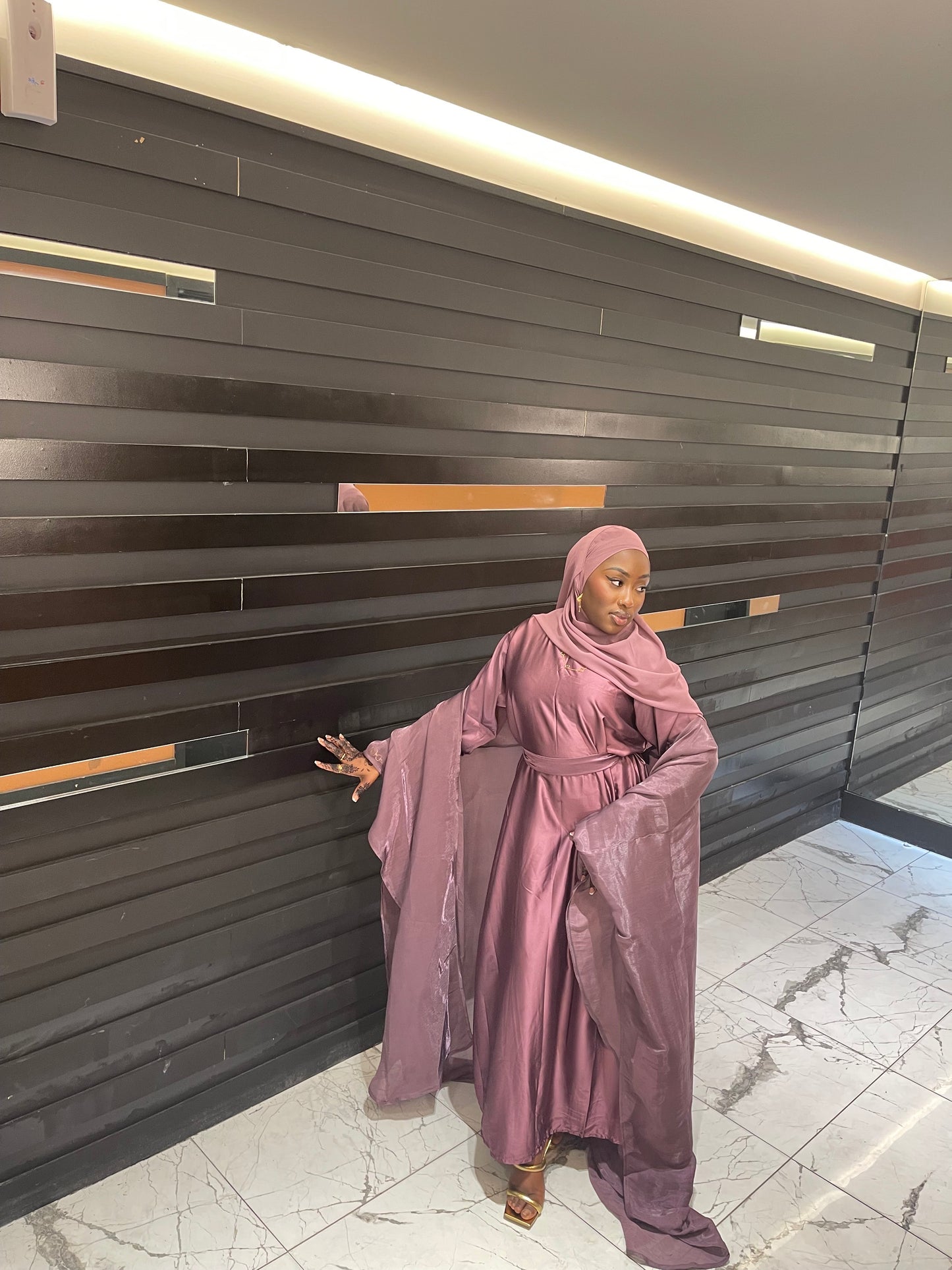 Purple Four Piece Satin Abaya