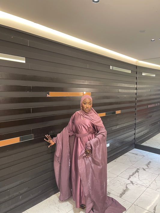 Purple Four Piece Satin Abaya